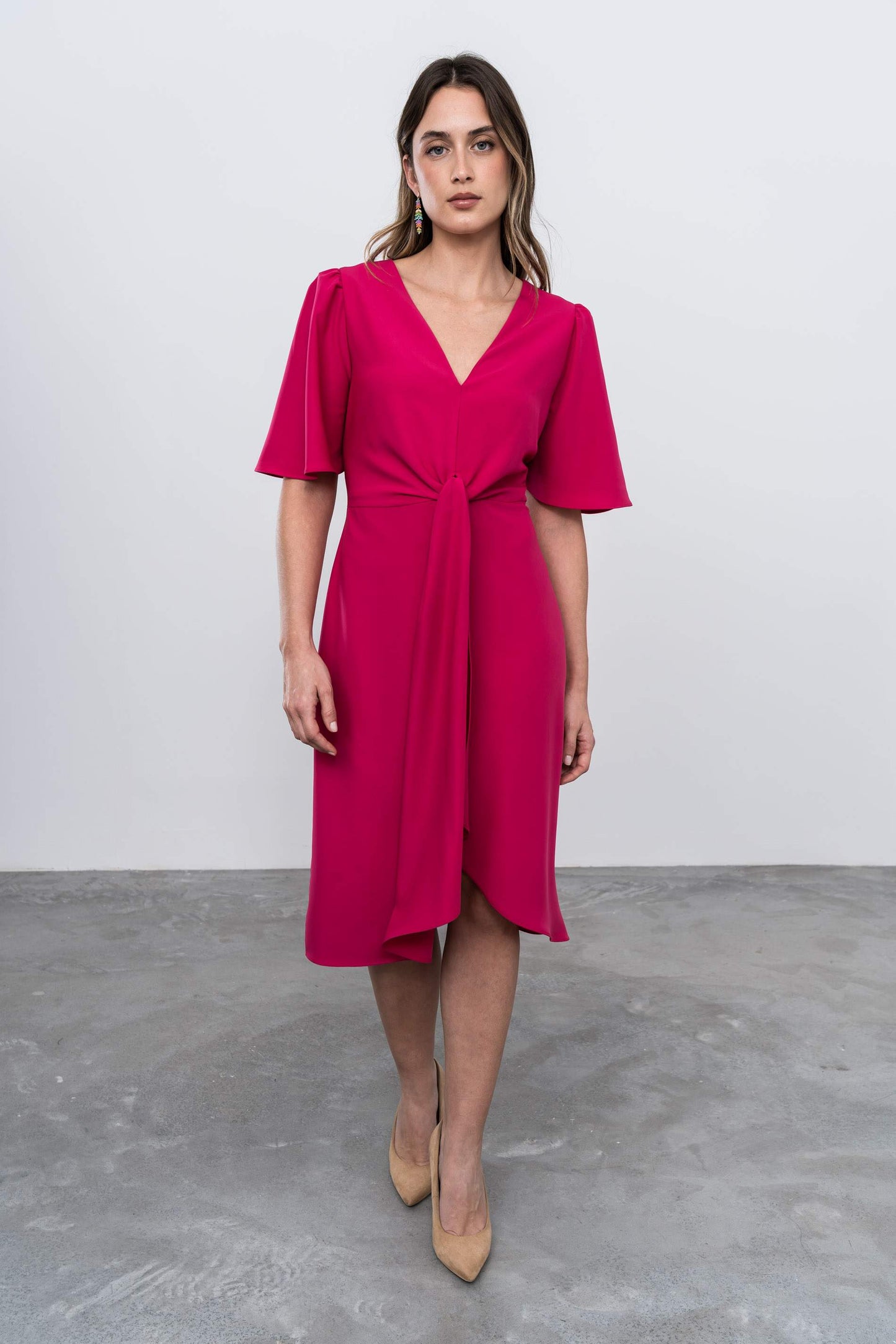 VESTIDO RECOGIDO CENTRAL FUCSIA