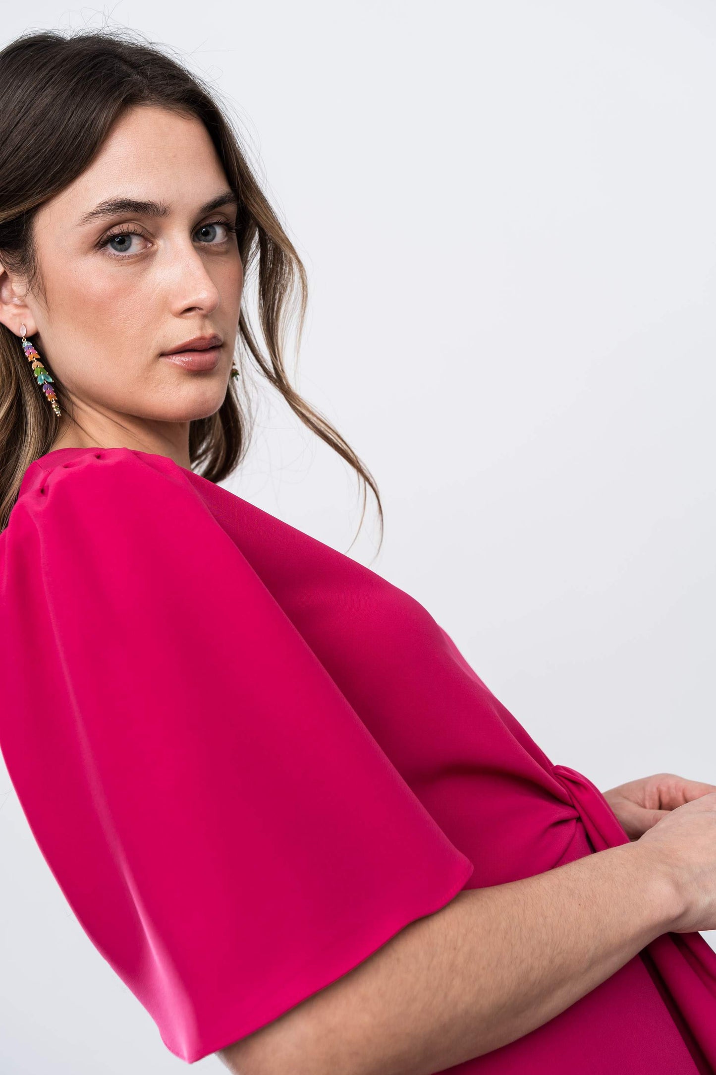 VESTIDO RECOGIDO CENTRAL FUCSIA - Imagen 3