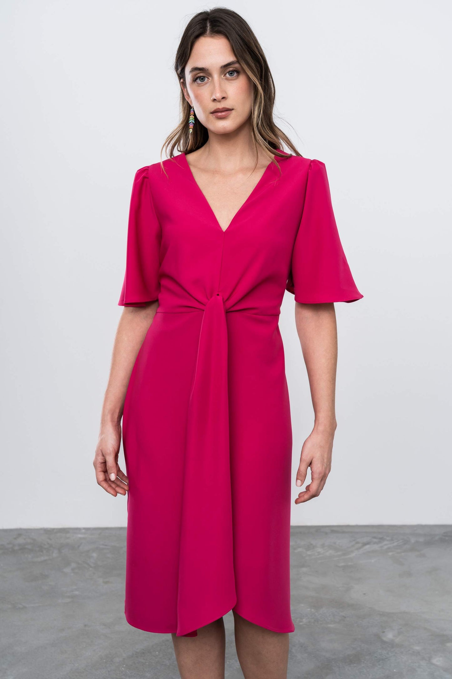 VESTIDO RECOGIDO CENTRAL FUCSIA - Imagen 5