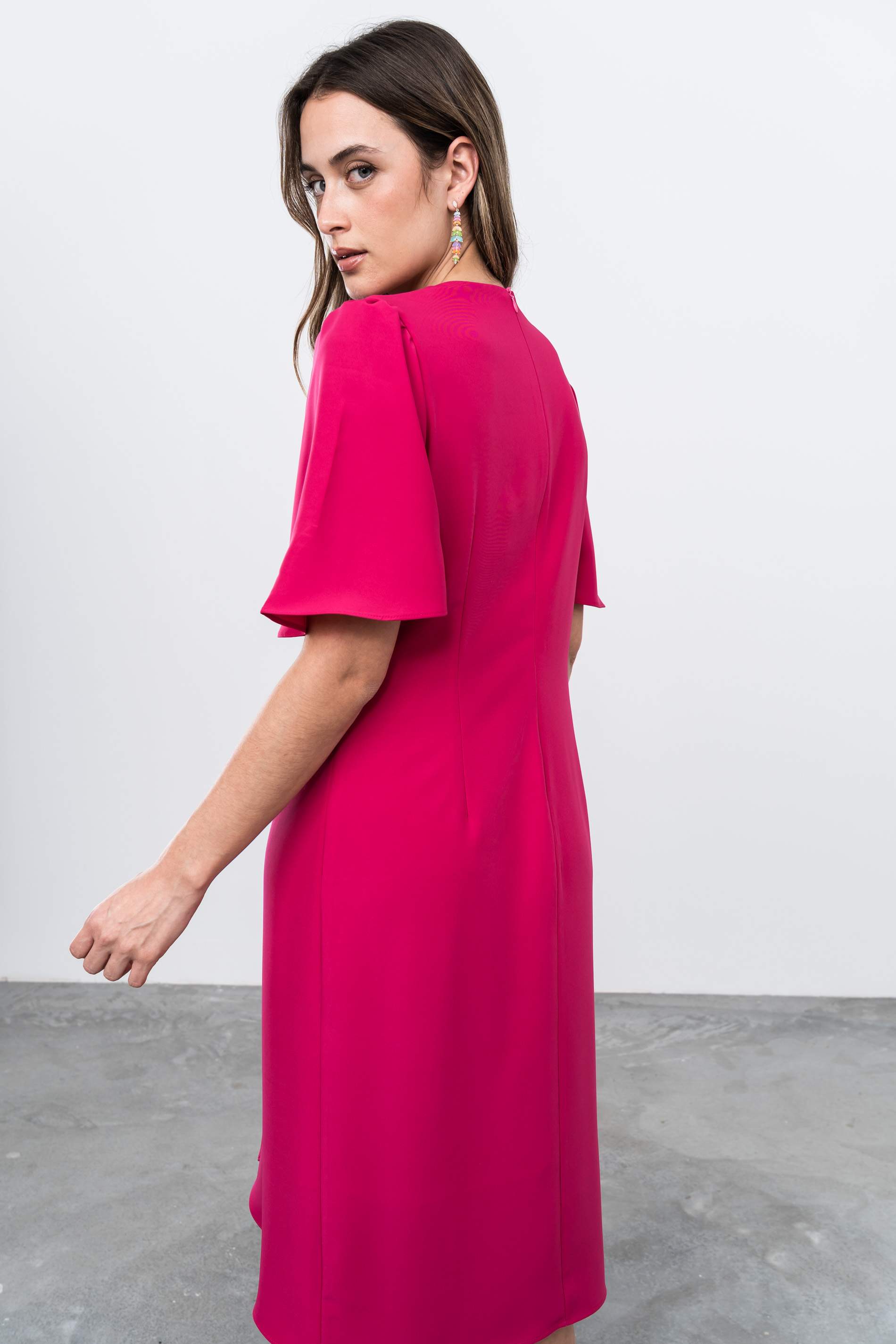 VESTIDO RECOGIDO CENTRAL FUCSIA - Imagen 6
