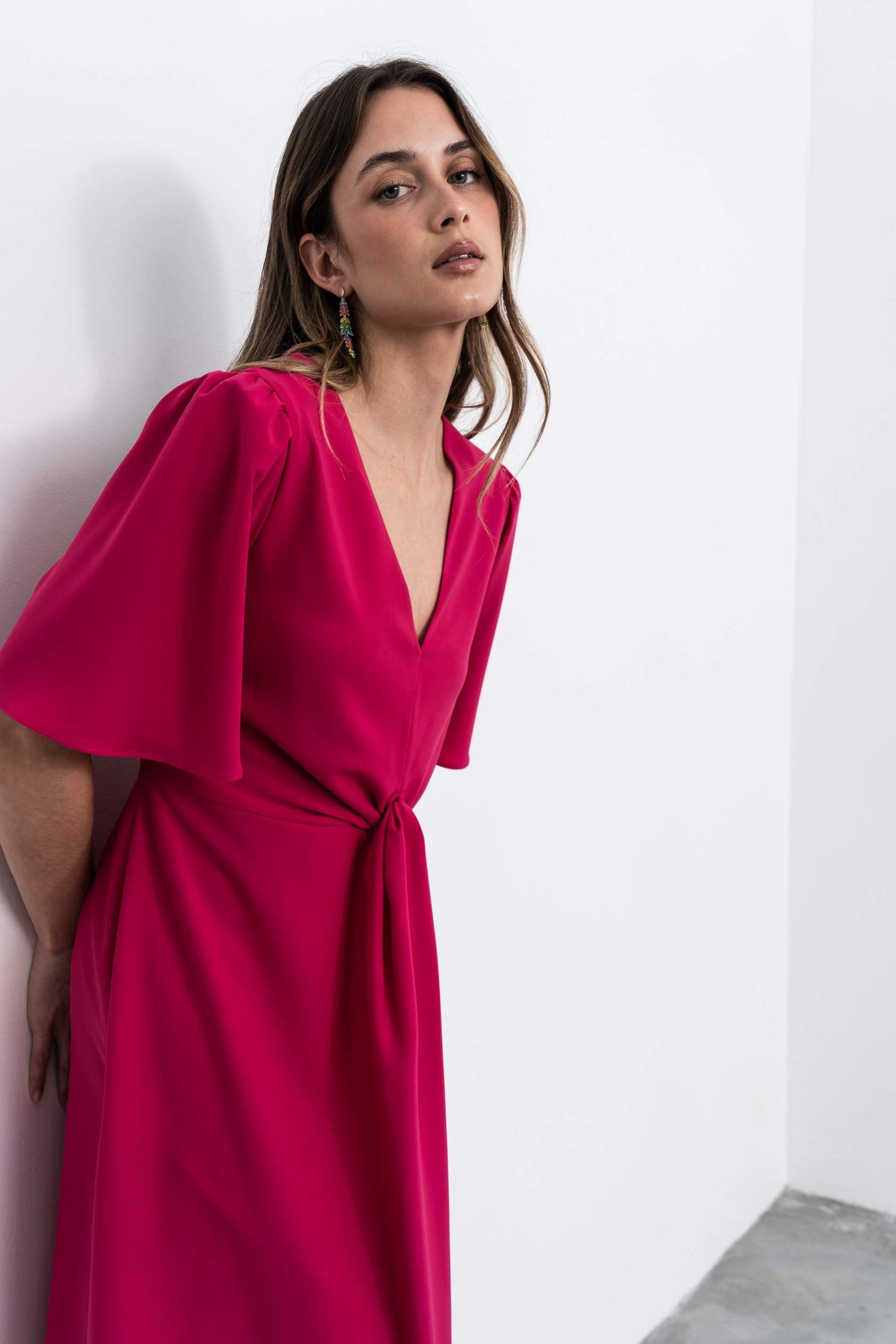 VESTIDO RECOGIDO CENTRAL FUCSIA - Imagen 7