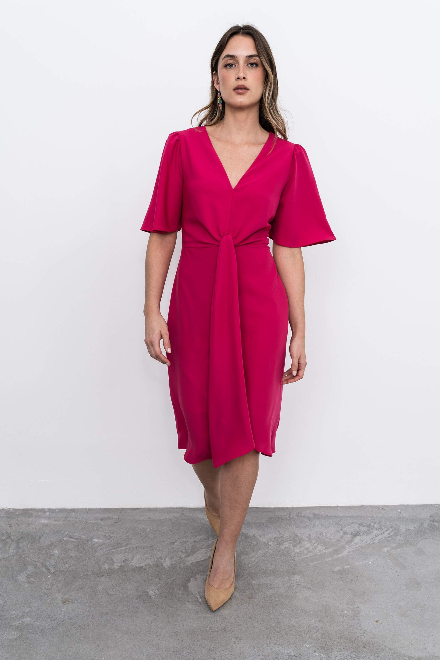 VESTIDO RECOGIDO CENTRAL FUCSIA - Imagen 8