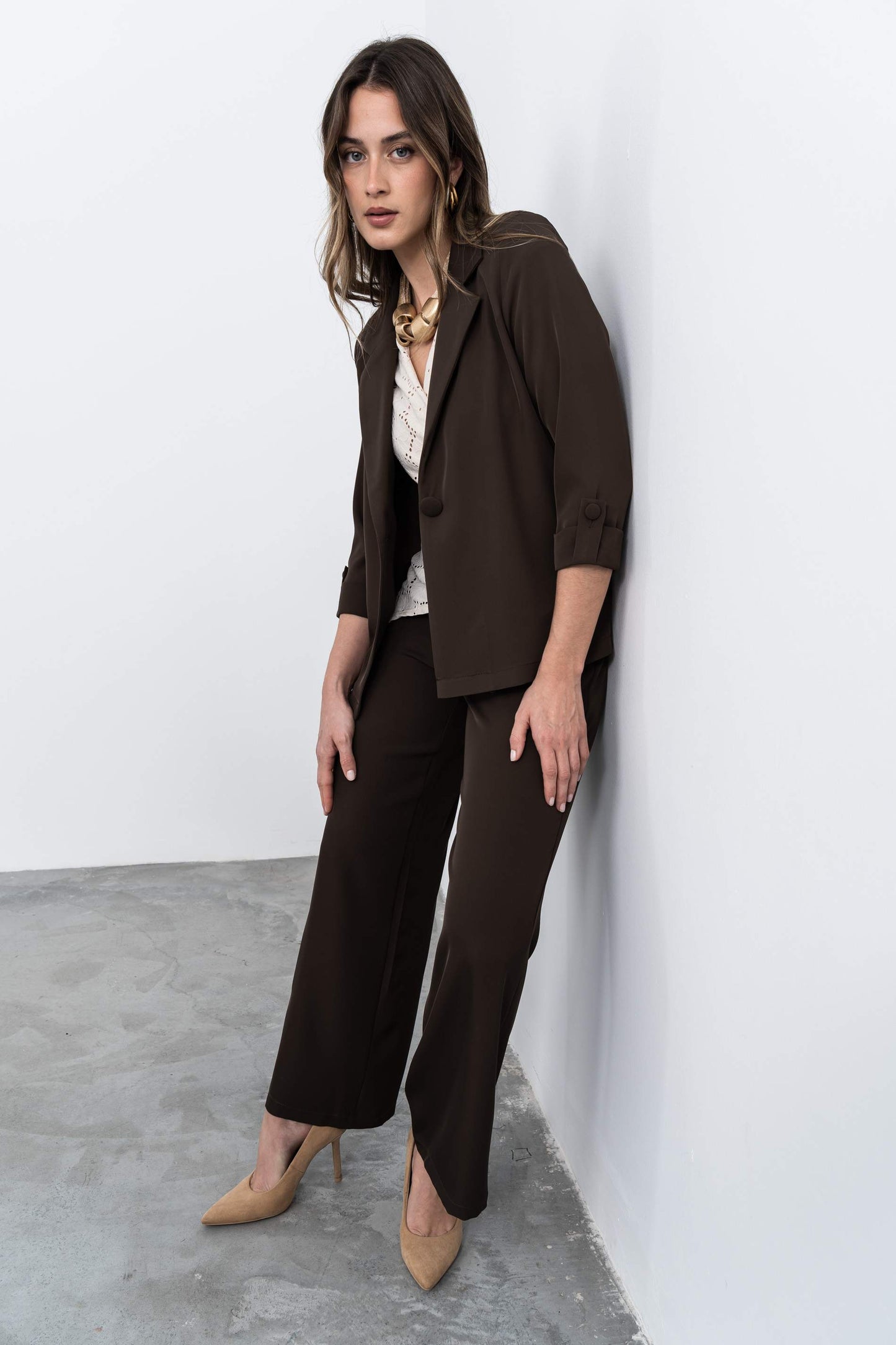 PANTALON ANCHO FLUIDO CHOCOLATE - Imagen 5