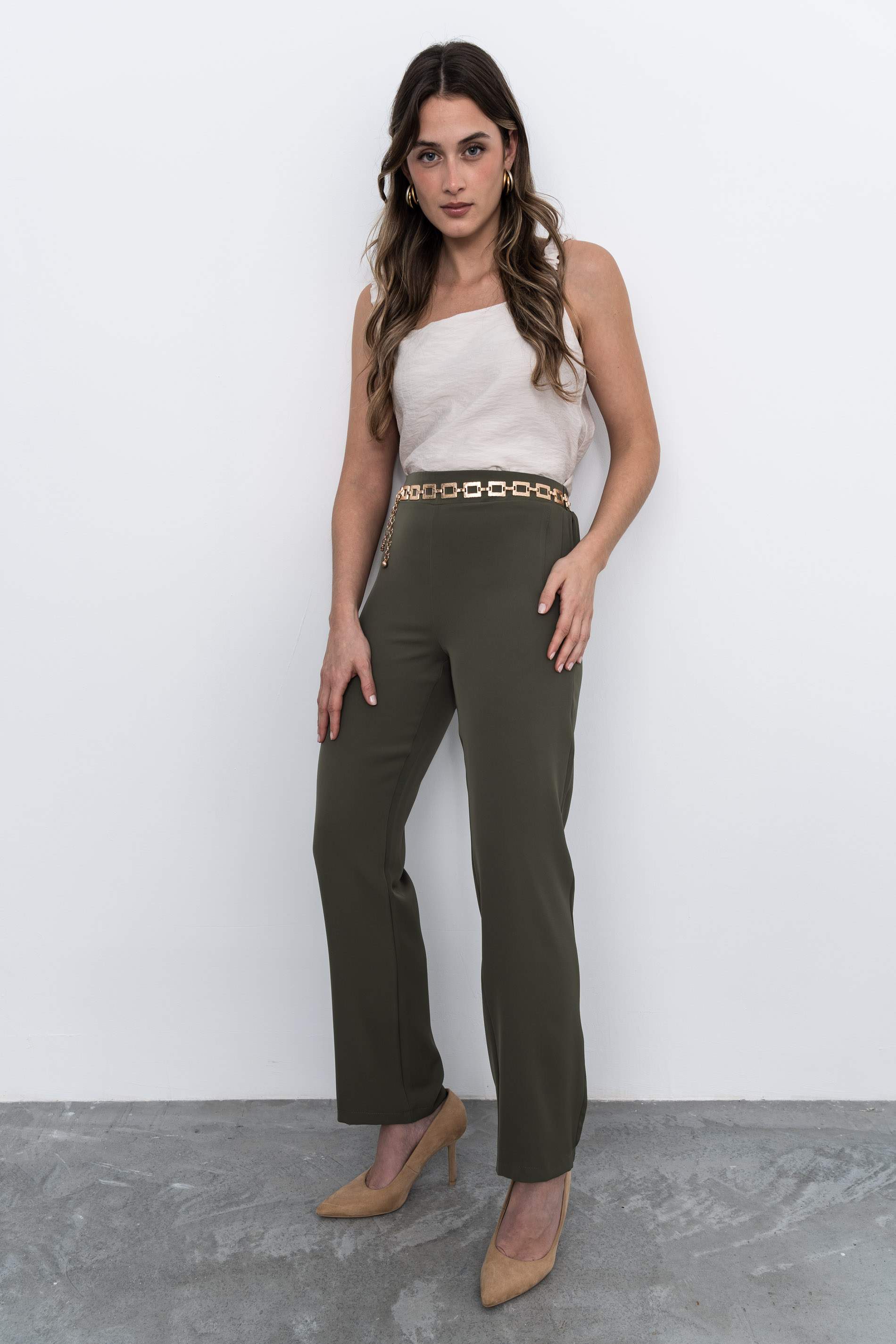 PANTALON RECTO FLUIDO KAKI - Imagen 3
