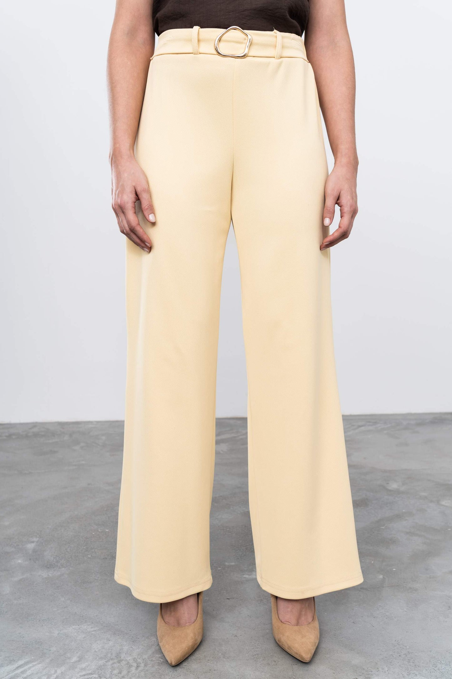 PANTALON ANCHO VESTIR HEBILLA VAINILLA - Imagen 2