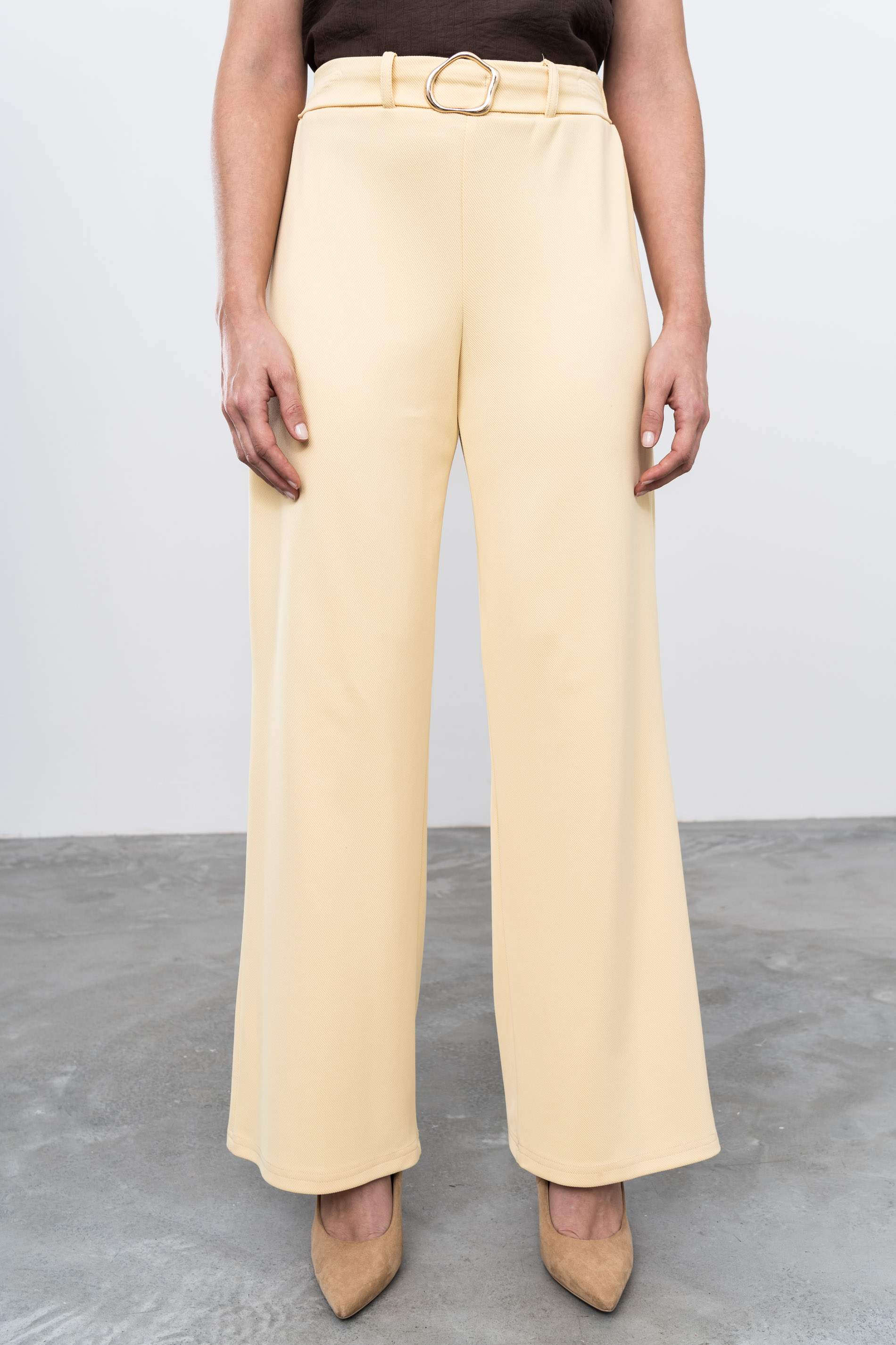 PANTALON ANCHO VESTIR HEBILLA VAINILLA - Imagen 2
