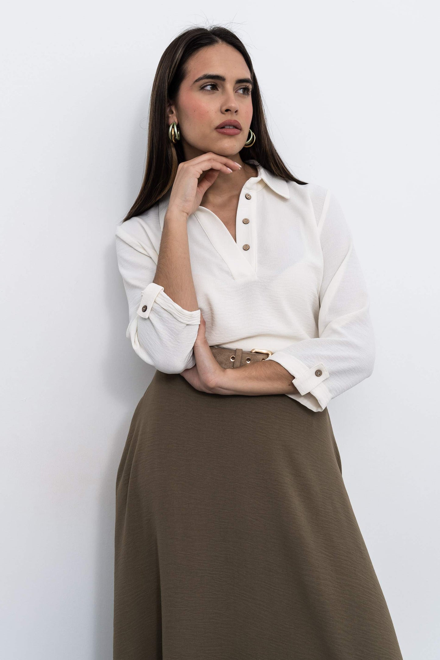 BLUSA CAMISERA BOTONES MARFIL - Imagen 3