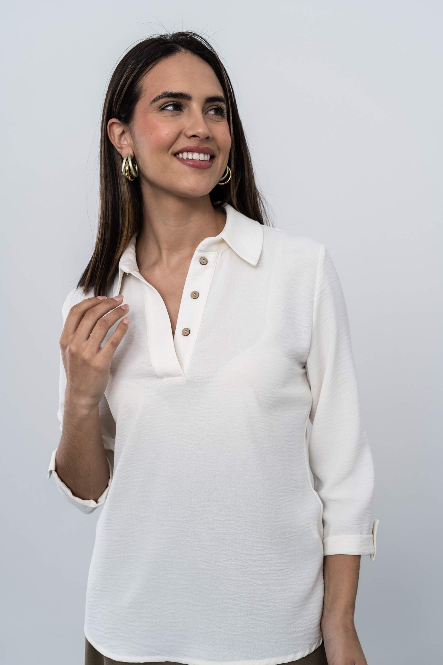 BLUSA CAMISERA BOTONES MARFIL - Imagen 7