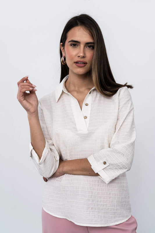 BLUSA CAMISERA TEJIDO RUSTICO NATURAL