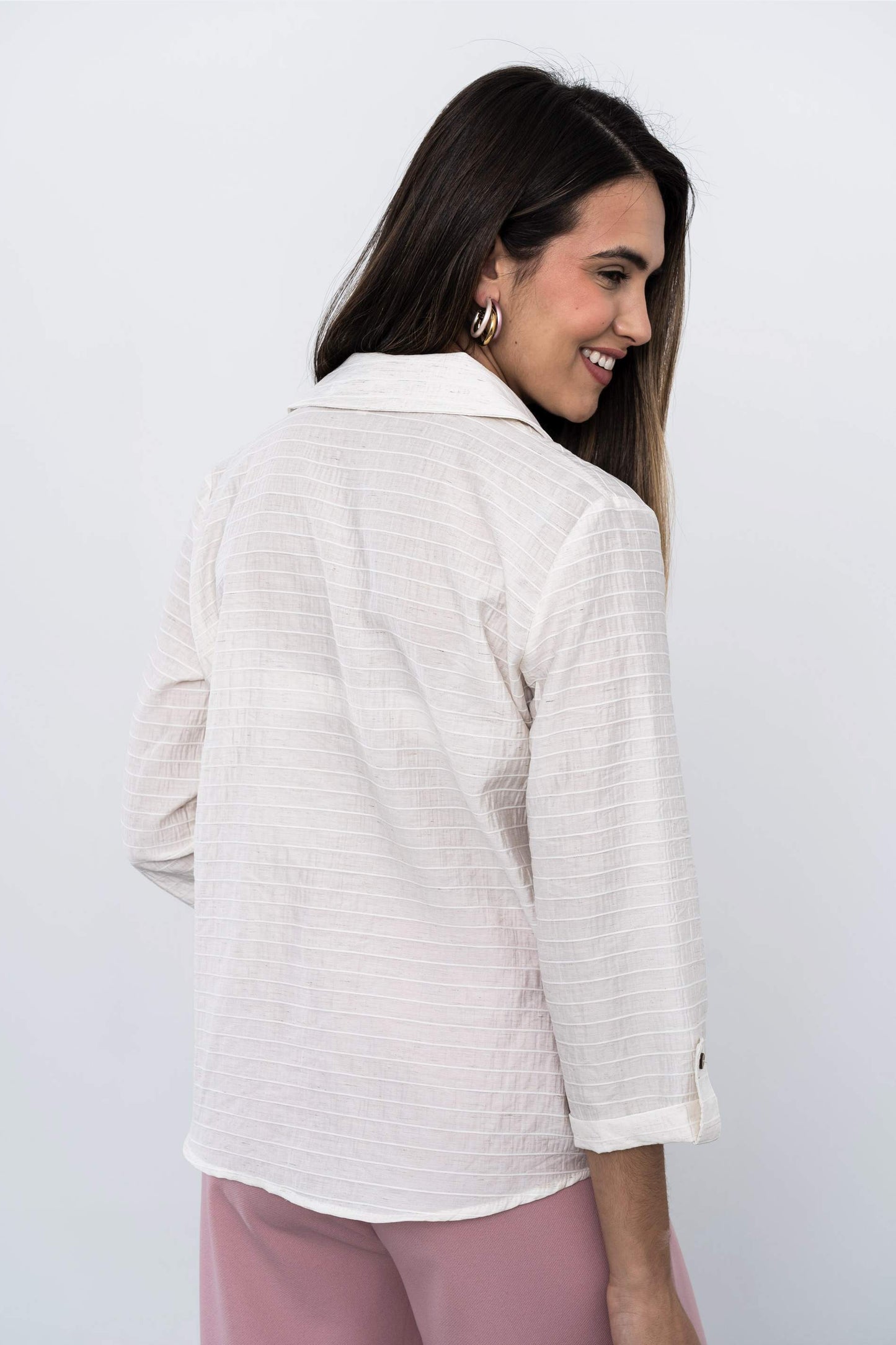 BLUSA CAMISERA TEJIDO RUSTICO NATURAL - Imagen 6