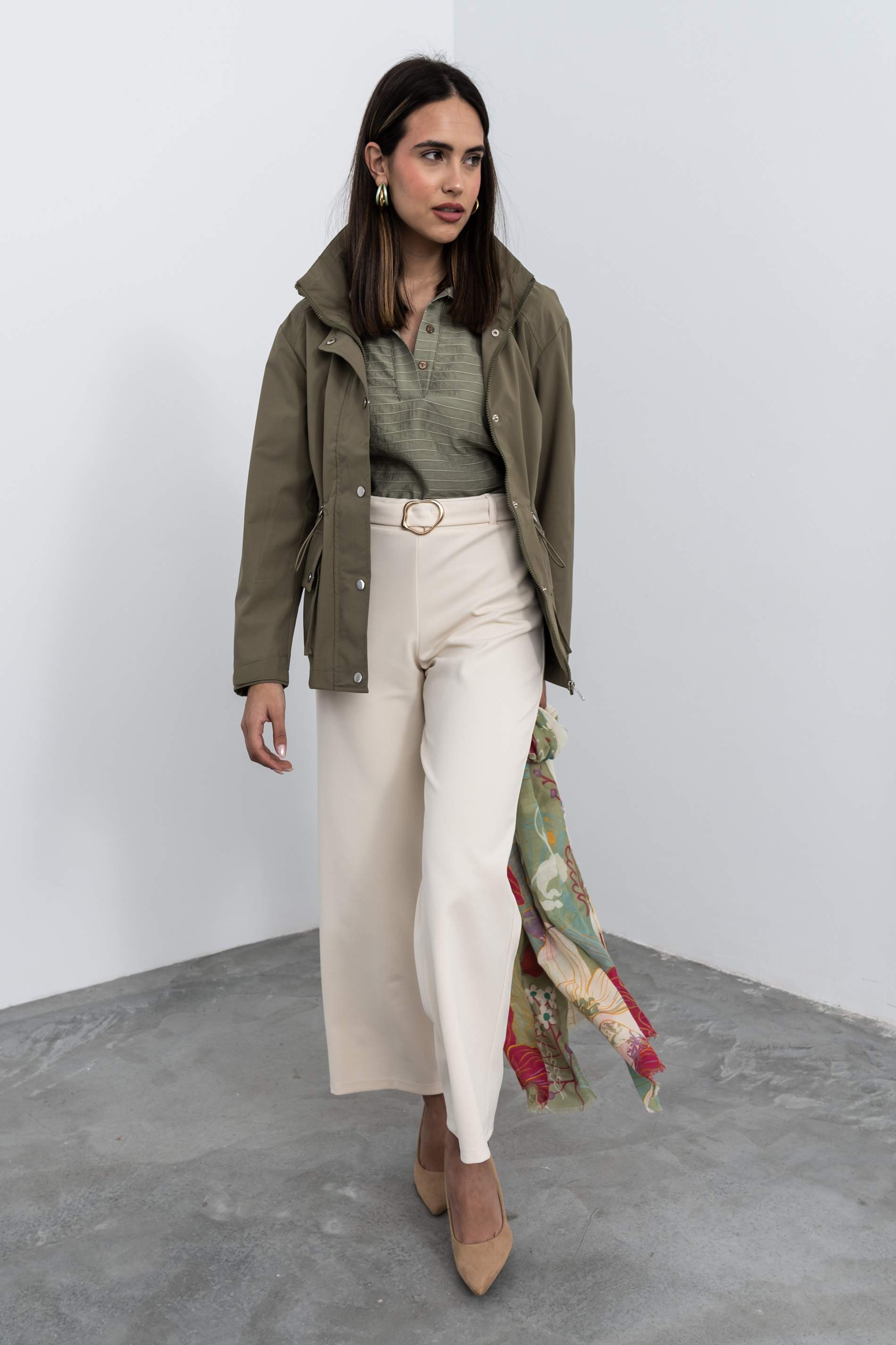 BLUSA CAMISERA TEJIDO RUSTICO KAKI - Imagen 7