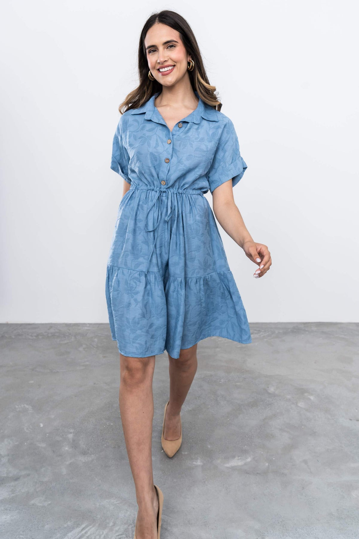 VESTIDO BOTONES TEJIDO FANTASÍA AZUL