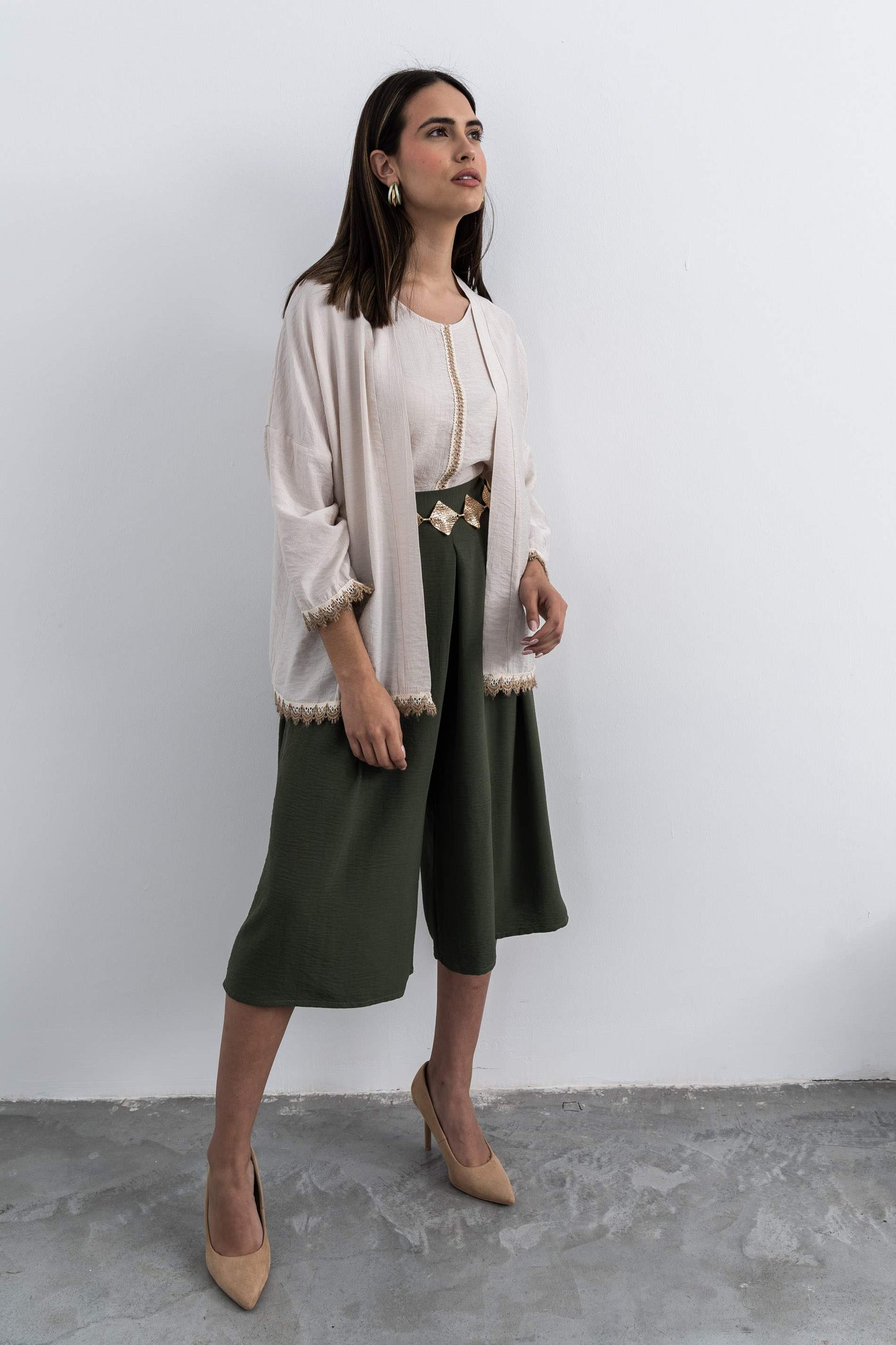FALDA PANTALON TABLAS KAKI