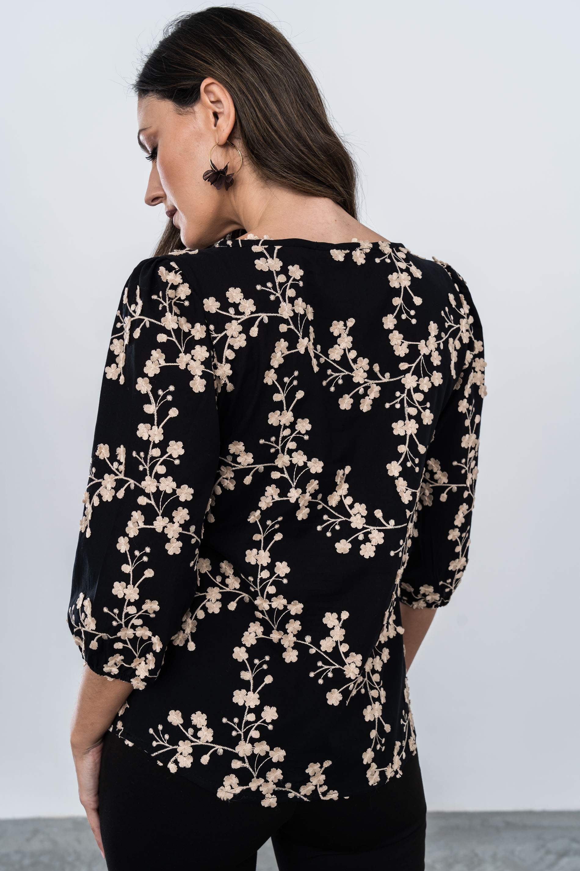 BLUSA TEJIDO FANTASIA RAMILLETE NEGRO - Imagen 8