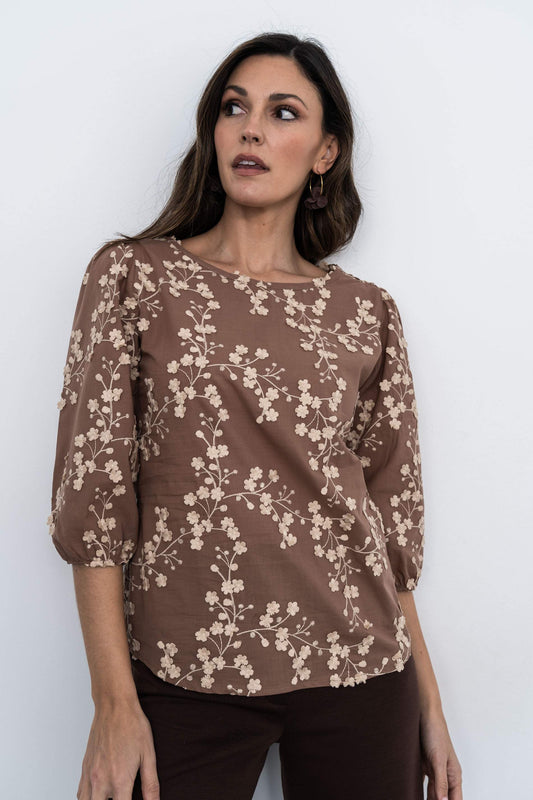 BLUSA TEJIDO FANTASIA RAMILLETES CHOCOLATE