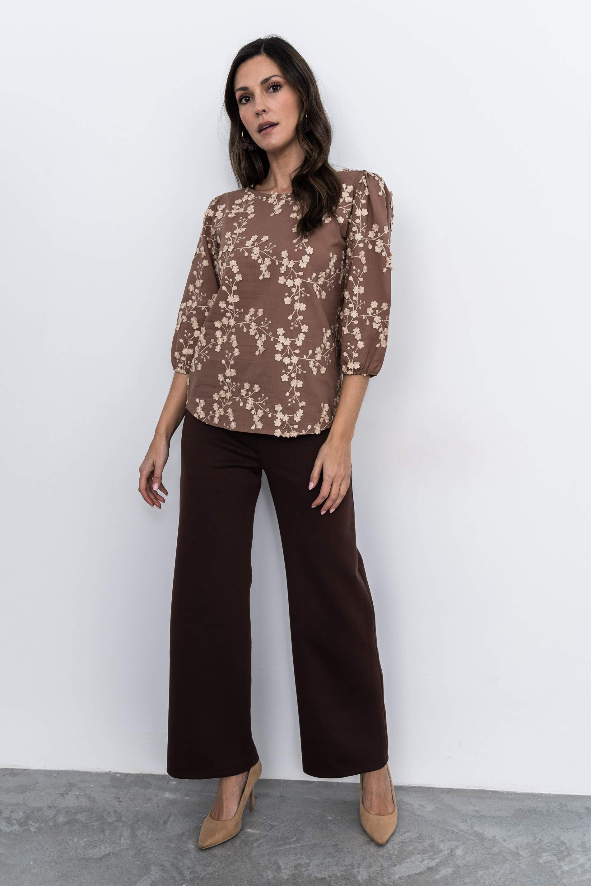 BLUSA TEJIDO FANTASIA RAMILLETES CHOCOLATE - Imagen 7