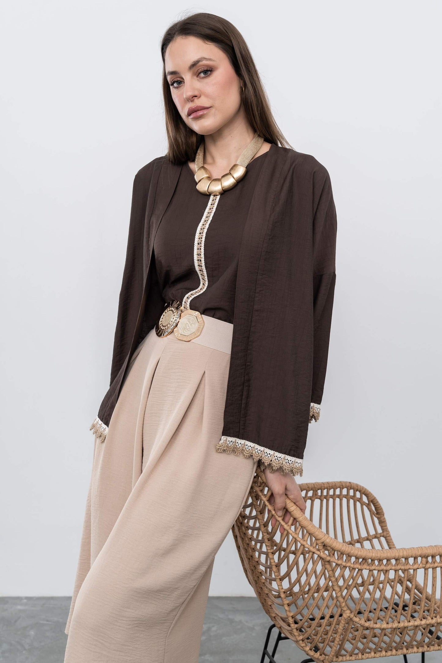 KIMONO DETALLE CUERDA CHOCOLATE - Imagen 5