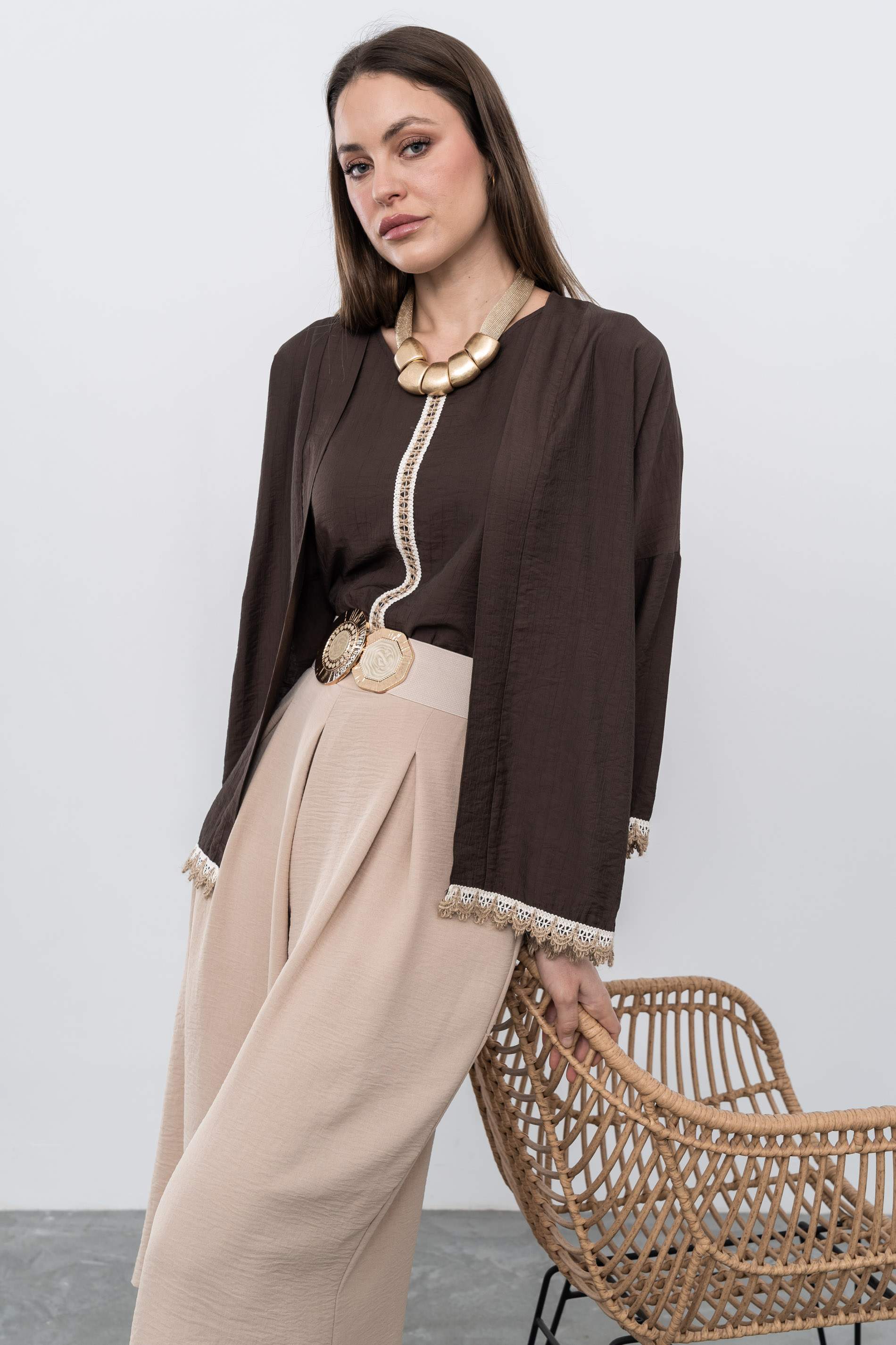 KIMONO DETALLE CUERDA CHOCOLATE - Imagen 5