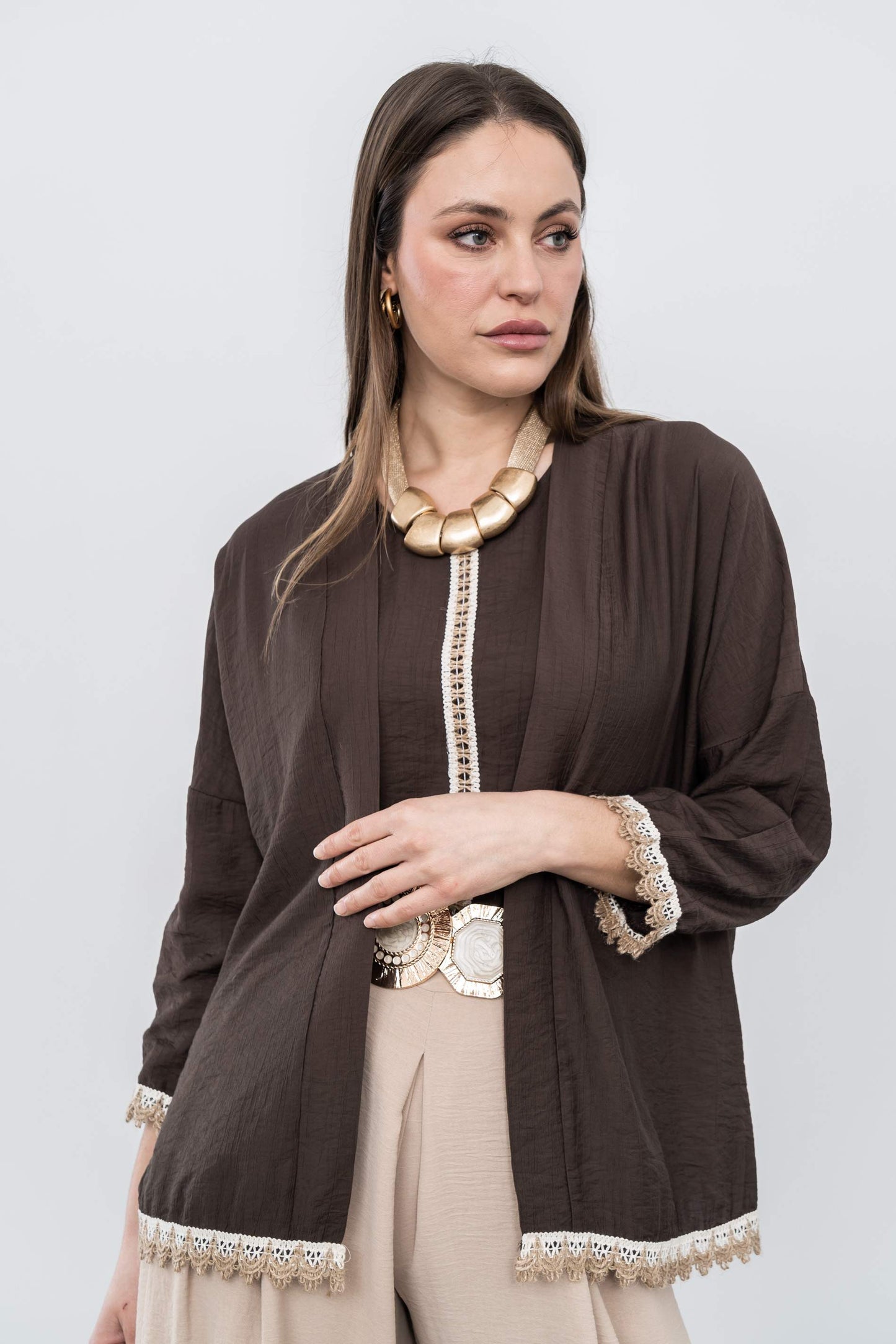 KIMONO DETALLE CUERDA CHOCOLATE - Imagen 7