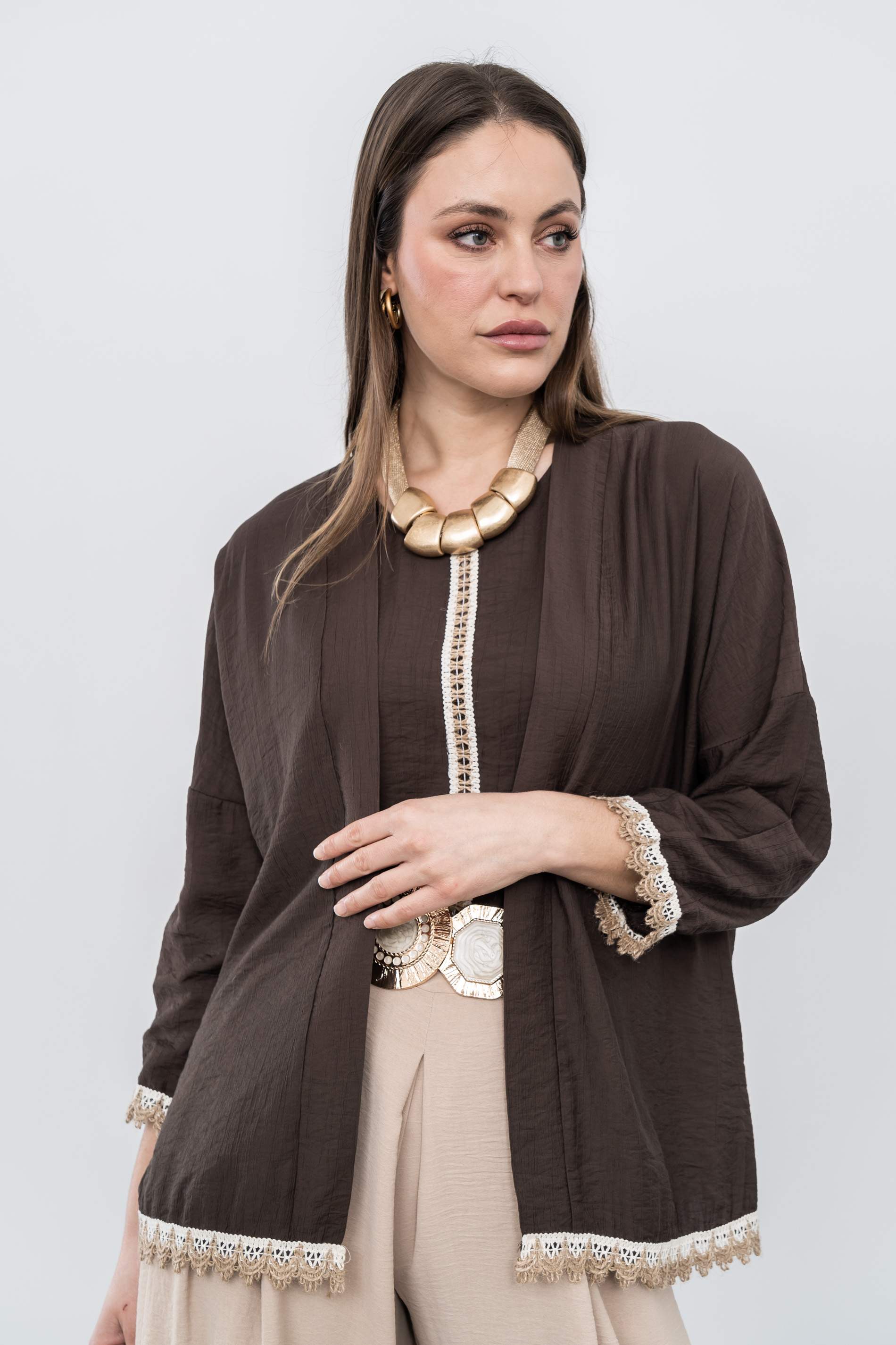 KIMONO DETALLE CUERDA CHOCOLATE - Imagen 7