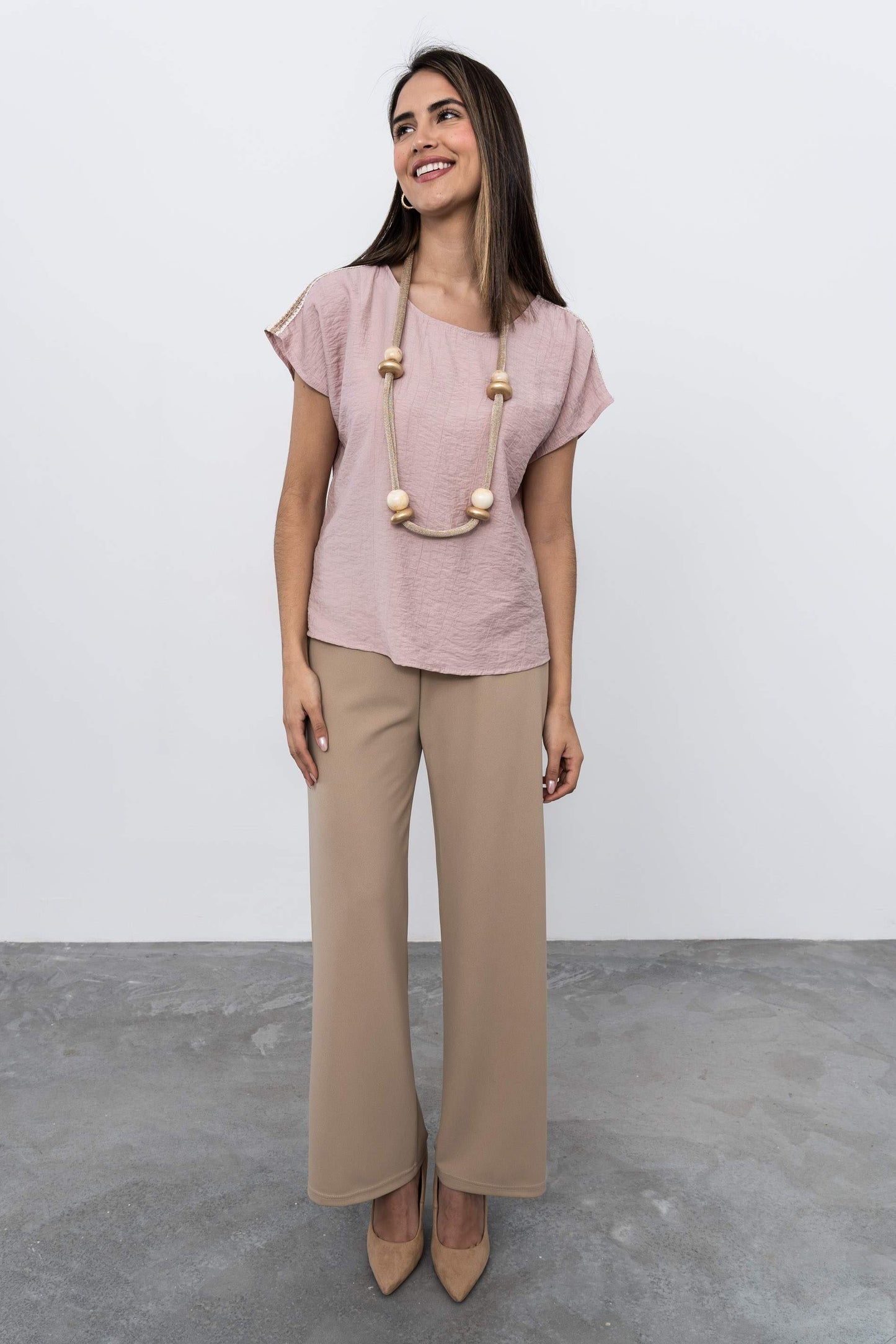 BLUSA DETALLE CUERDA NUDE - Imagen 3