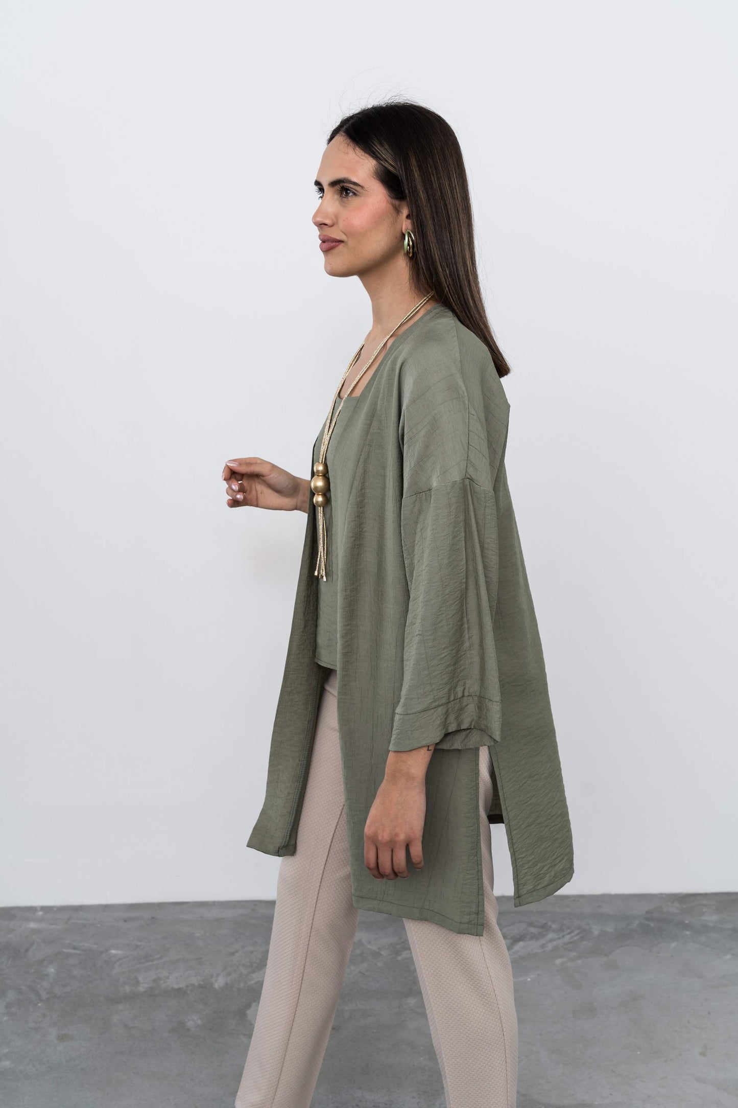 KIMONO LARGO ABERTURAS KAKI - Imagen 6
