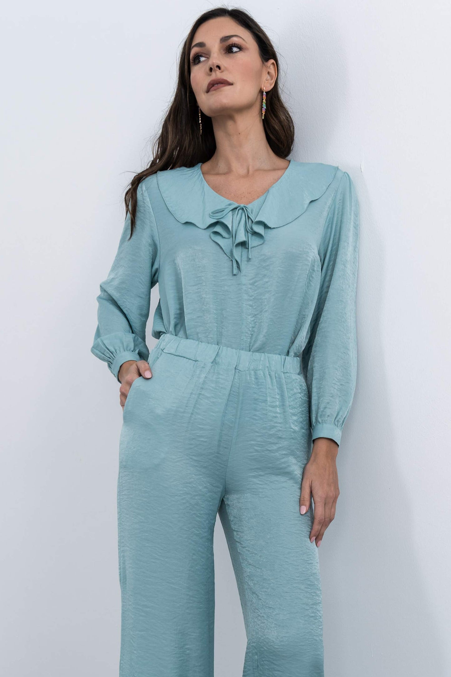 PANTALON ANCHO SATINADO AGUA - Imagen 6