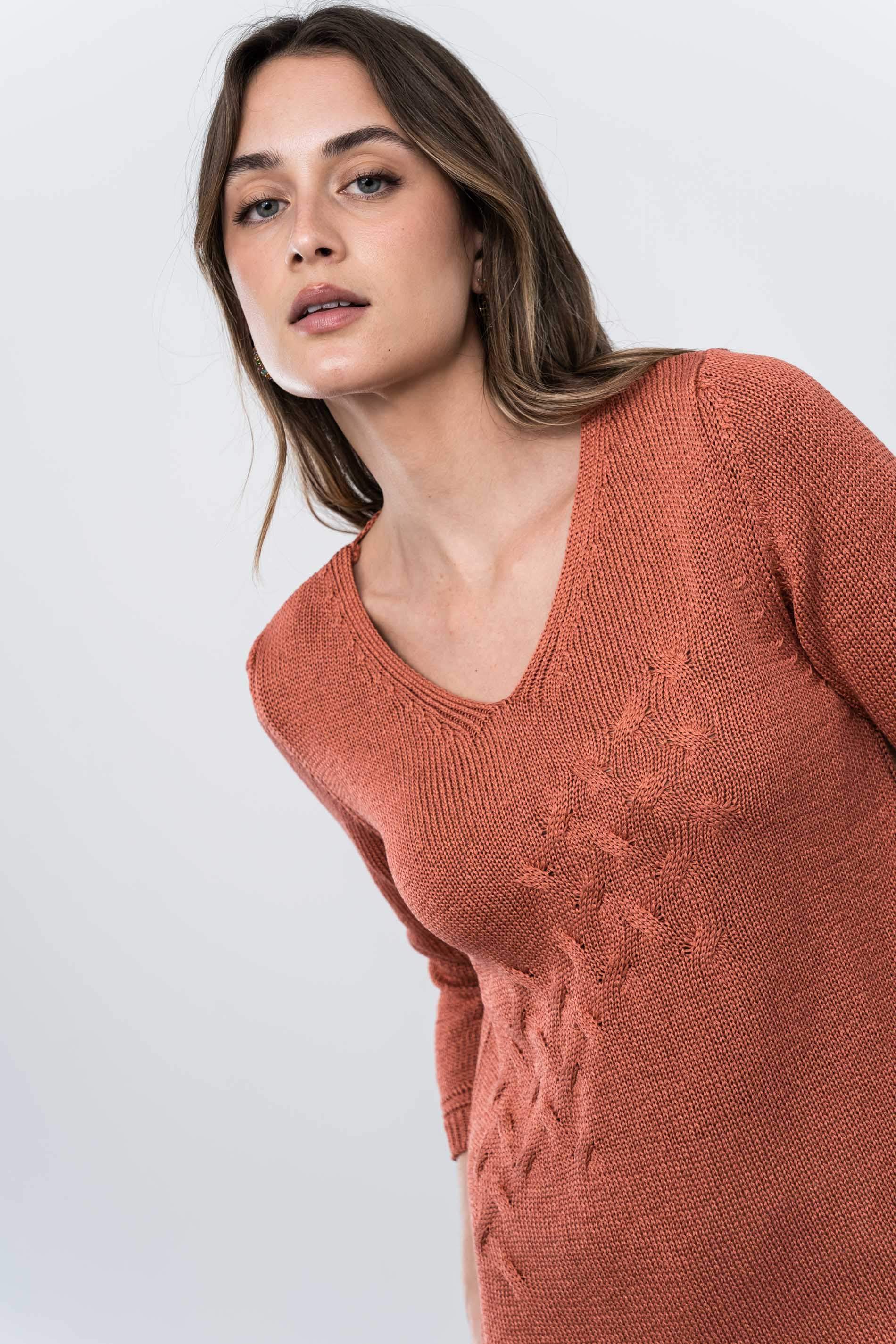 JERSEY ESPIGA CALADOS TEJA - Imagen 2
