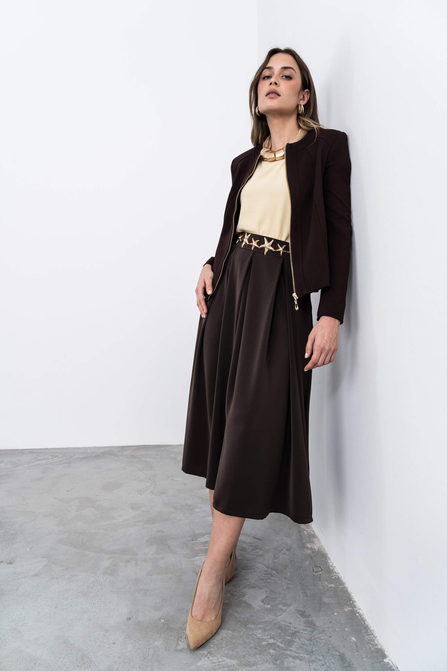 CHAQUETA CORTE CREMALLERA CHOCOLATE - Imagen 3