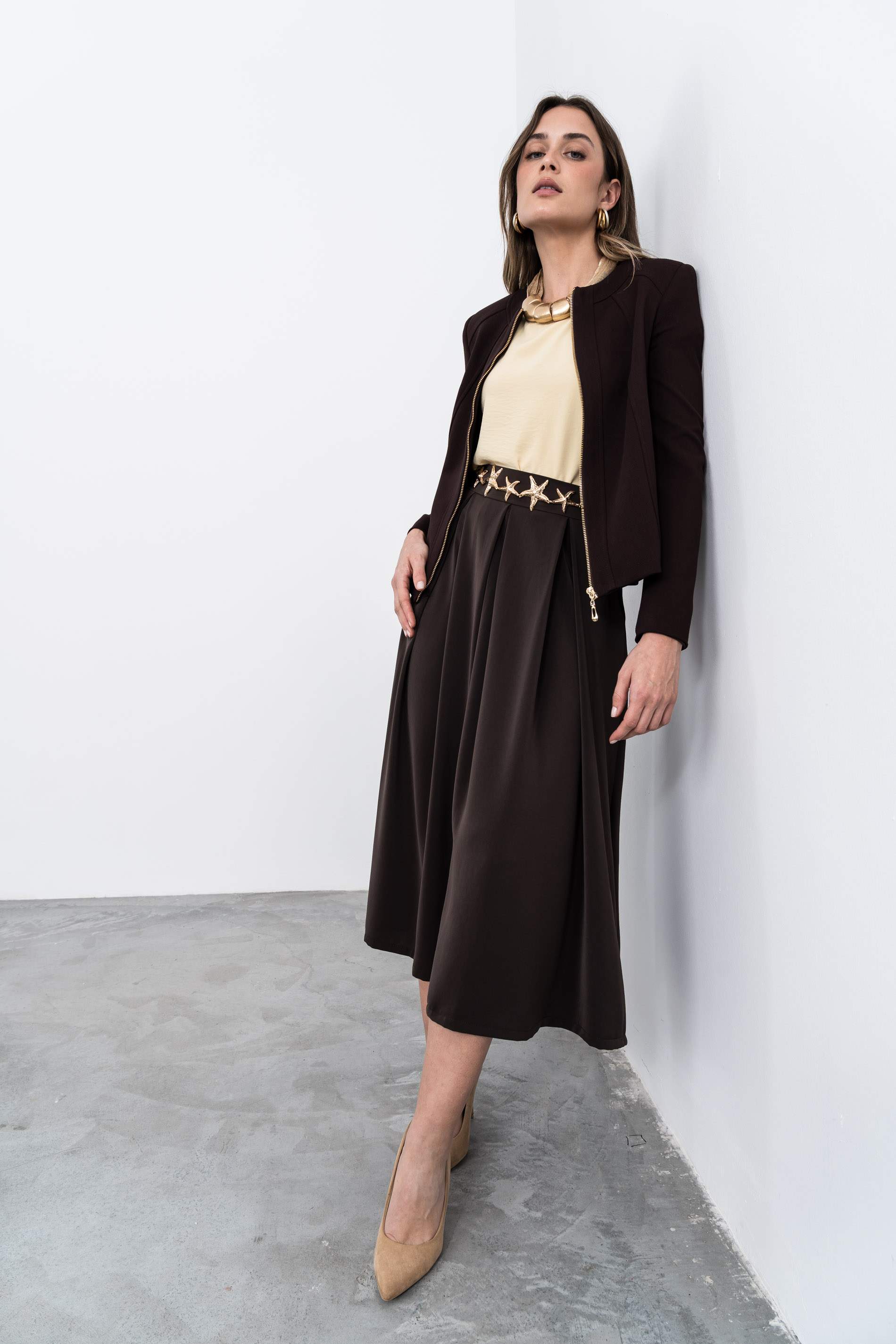 CHAQUETA CORTE CREMALLERA CHOCOLATE - Imagen 3