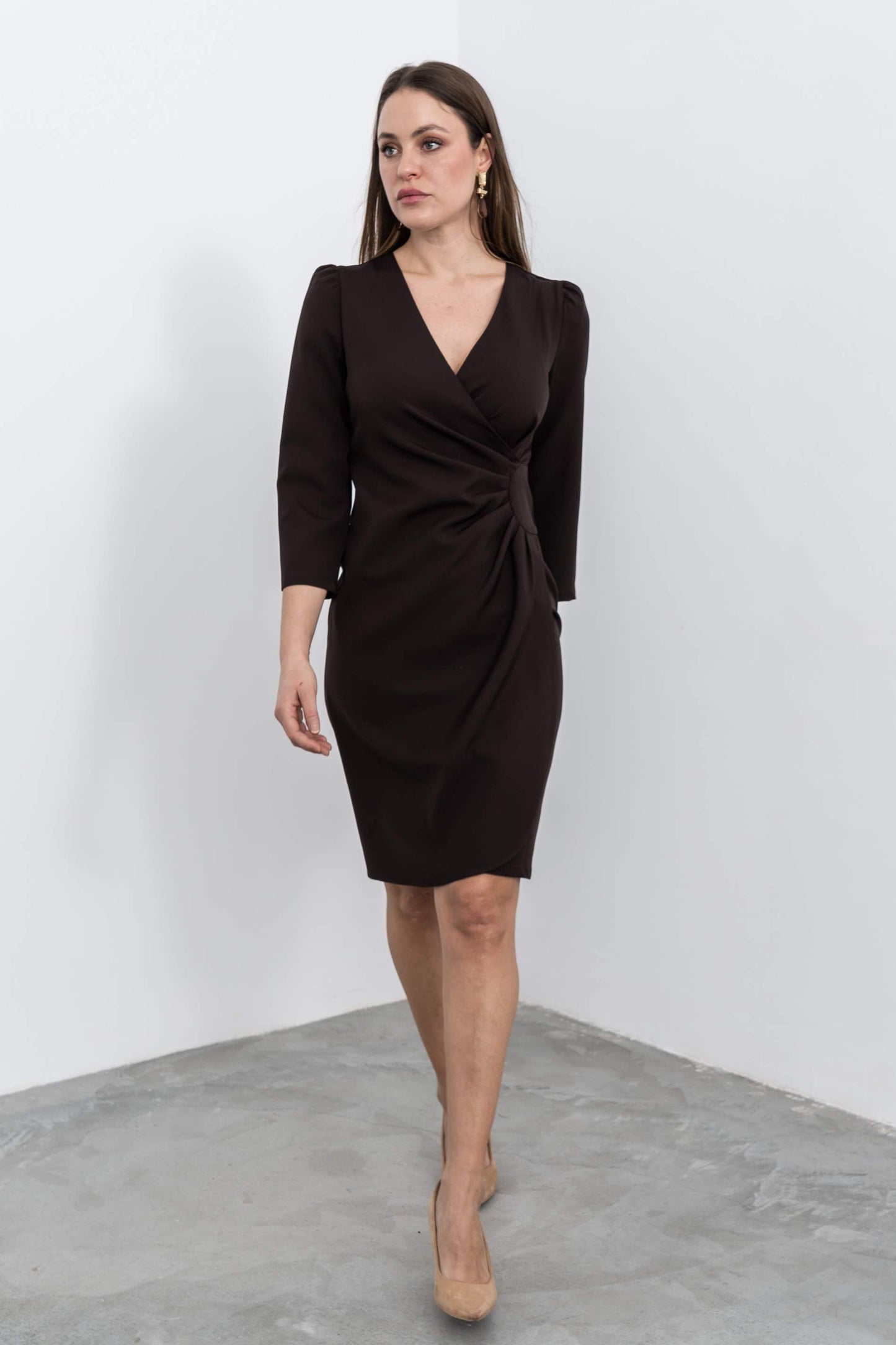 VESTIDO FRUNCE CINTURA CHOCOLATE
