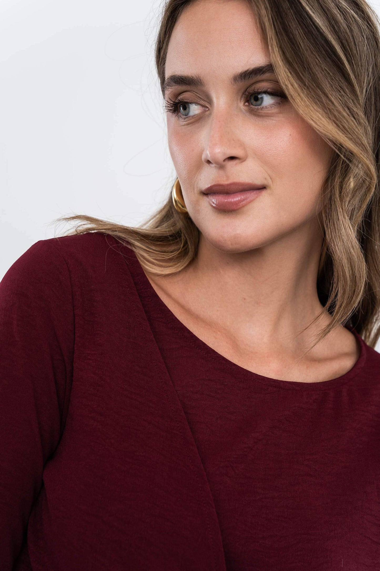 BLUSA EFECTO CRUZADO MANGA FRANCESA BURDEOS - Imagen 3