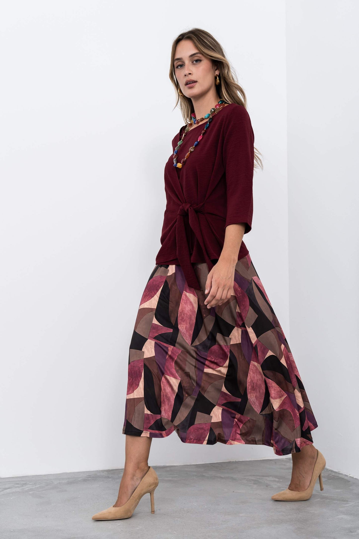 BLUSA EFECTO CRUZADO MANGA FRANCESA BURDEOS - Imagen 6