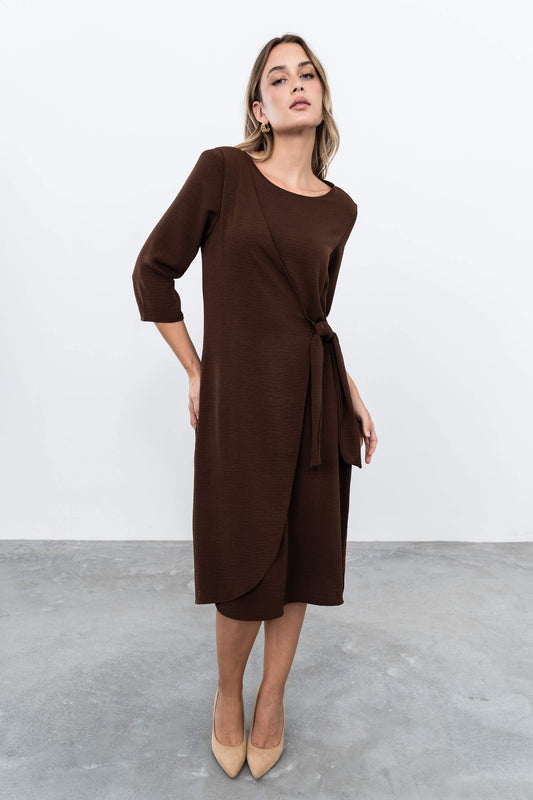 VESTIDO EFECTO CRUZADO MARRON