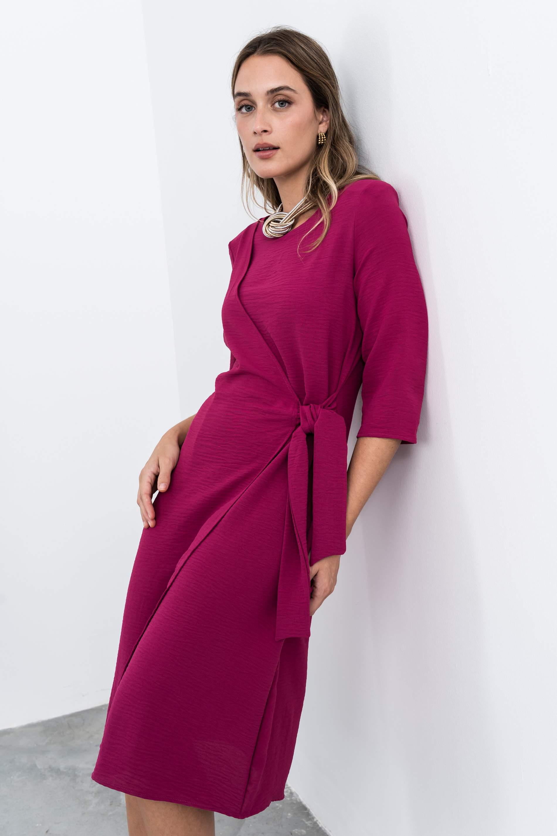 VESTIDO EFECTO CRUZADO FRESA - Imagen 4