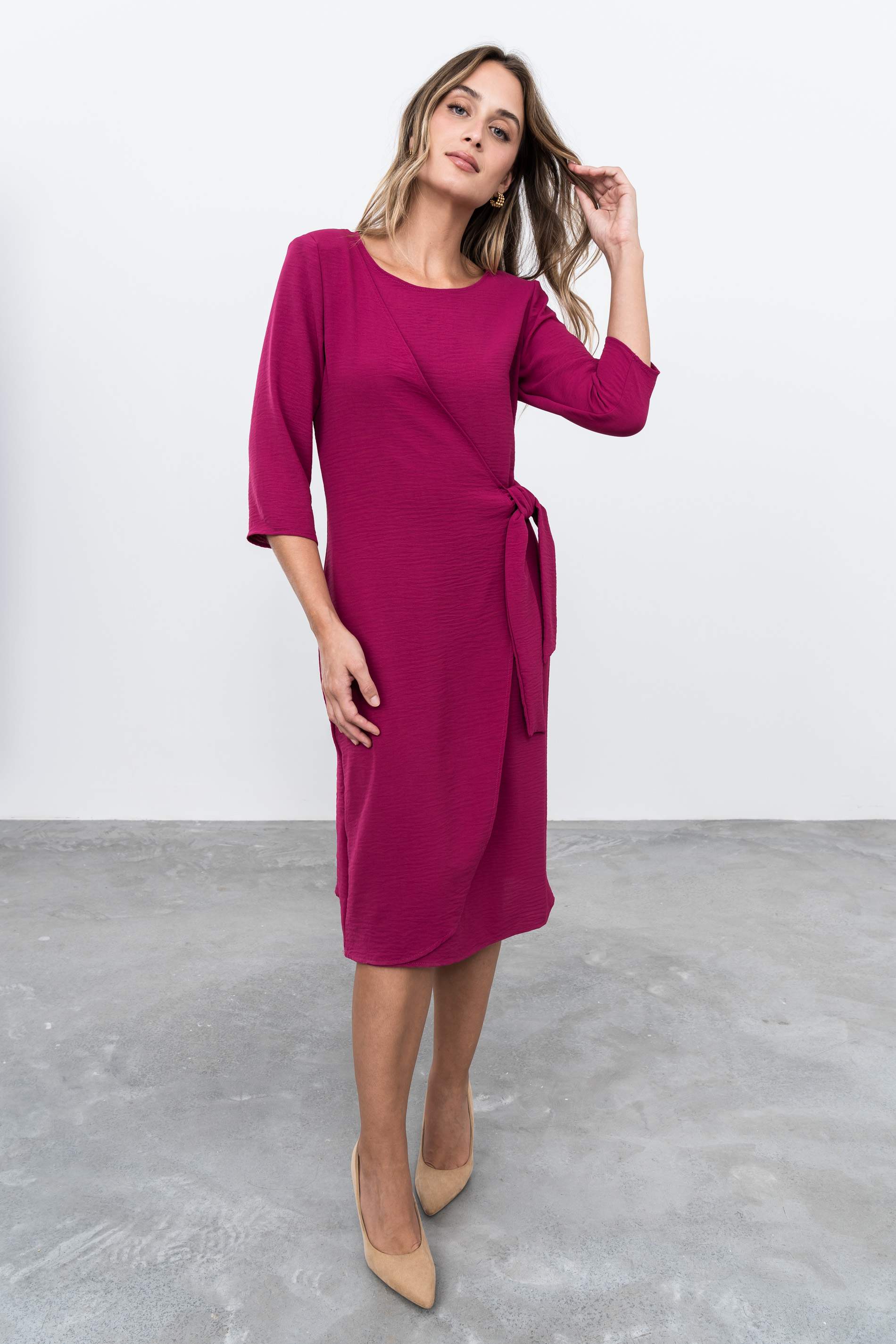 VESTIDO EFECTO CRUZADO FRESA - Imagen 5
