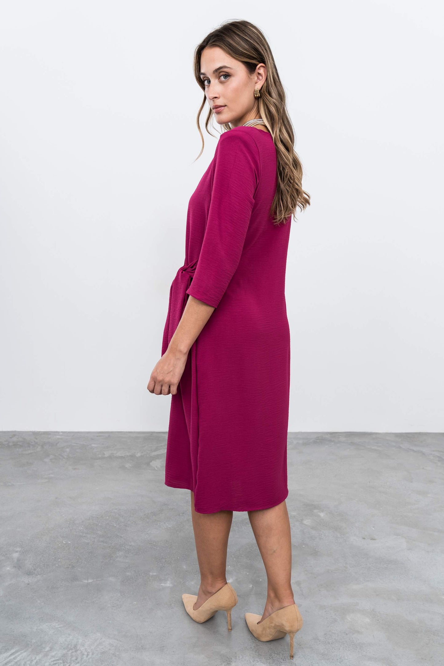 VESTIDO EFECTO CRUZADO FRESA - Imagen 6