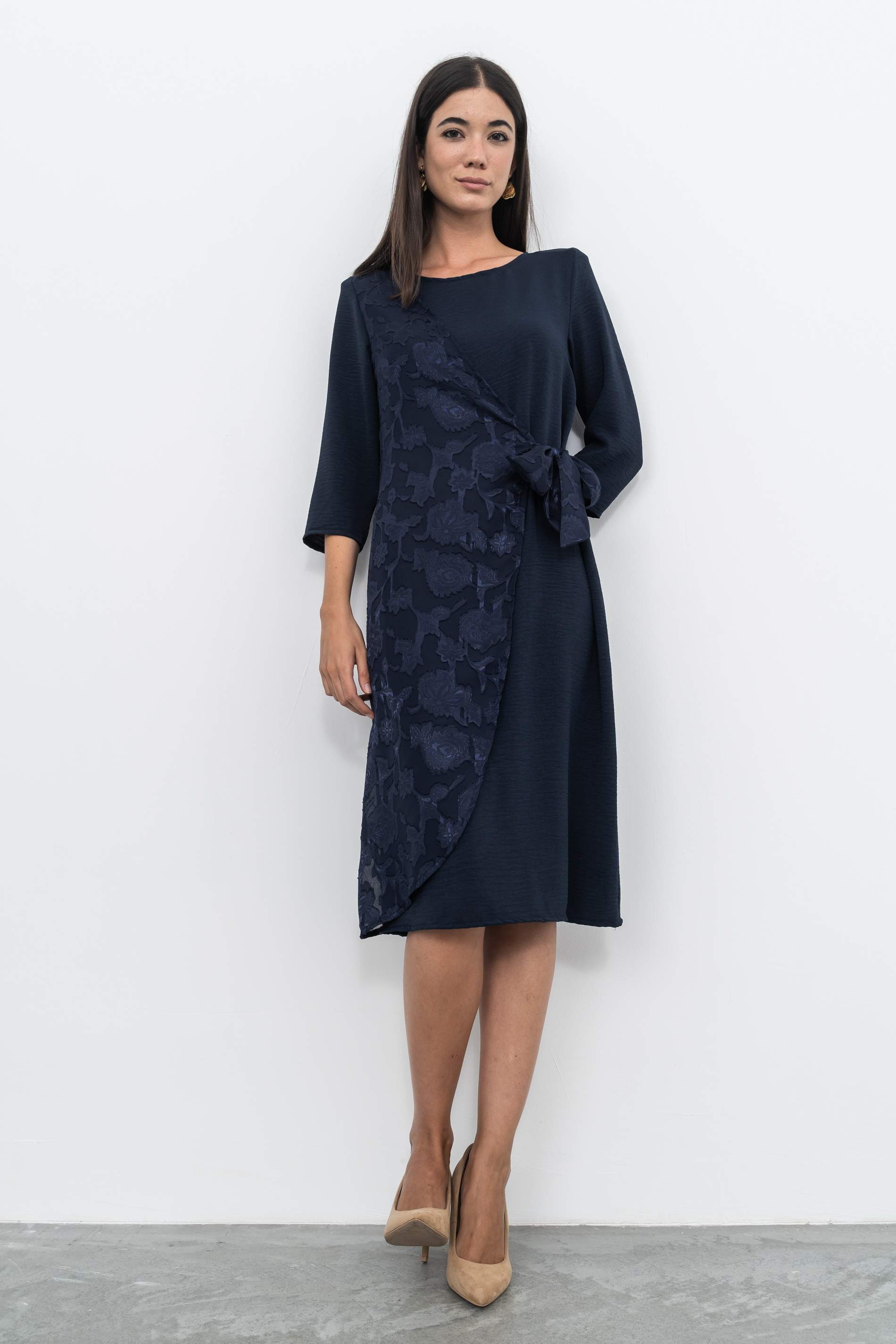 VESTIDO SOBRECAPA JACQUARD MARINO