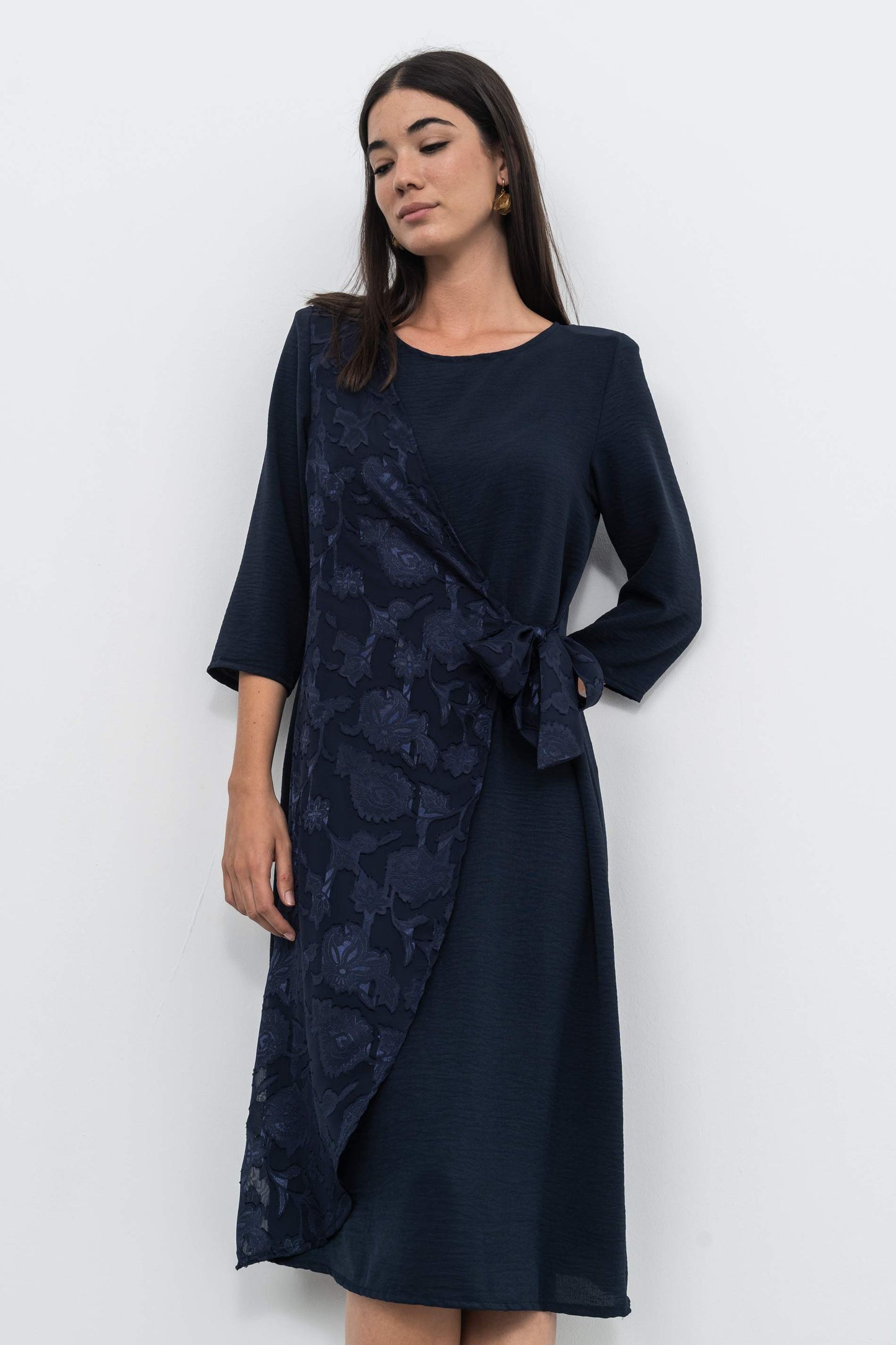 VESTIDO SOBRECAPA JACQUARD MARINO - Imagen 2