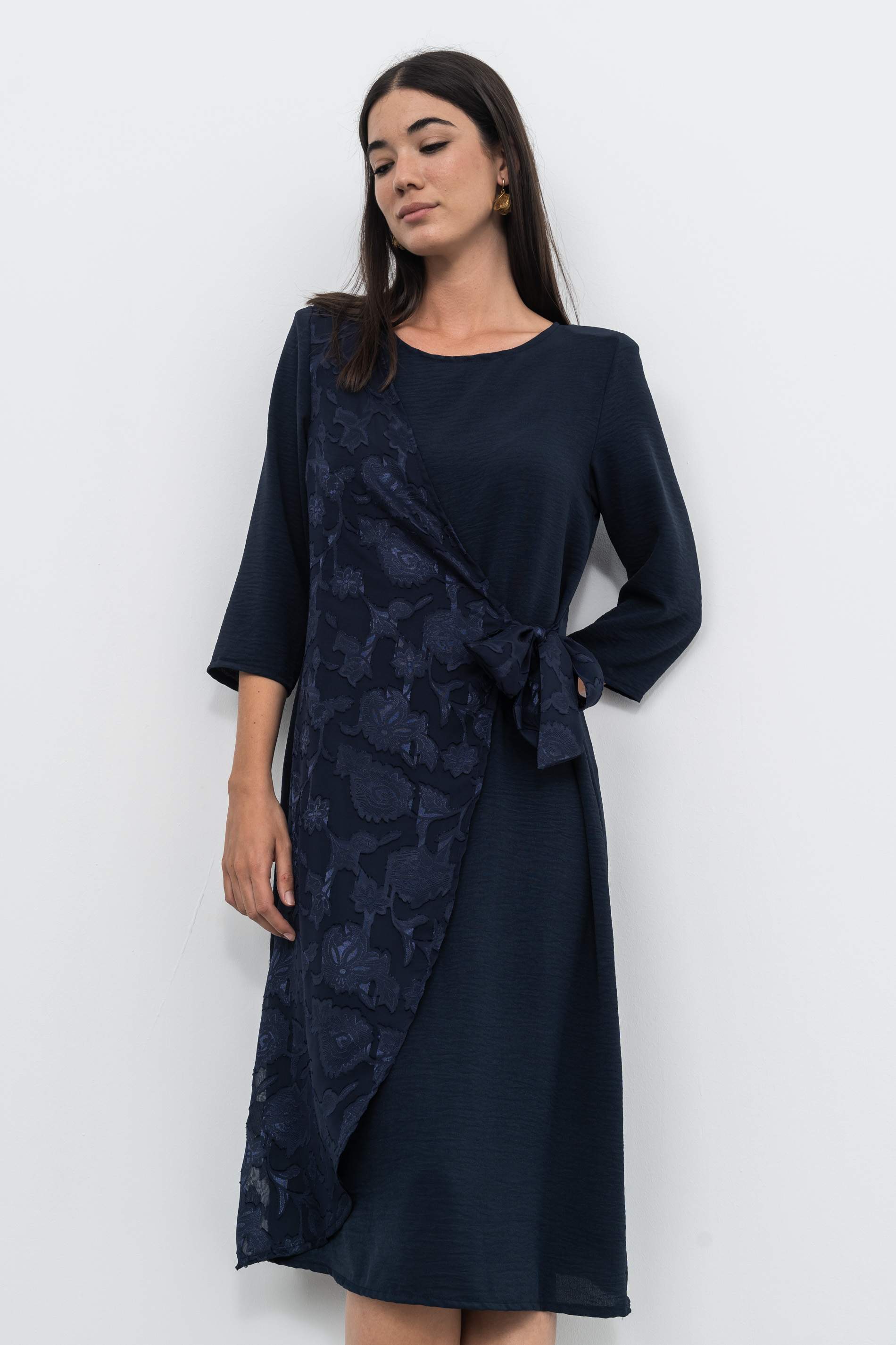 VESTIDO SOBRECAPA JACQUARD MARINO - Imagen 2