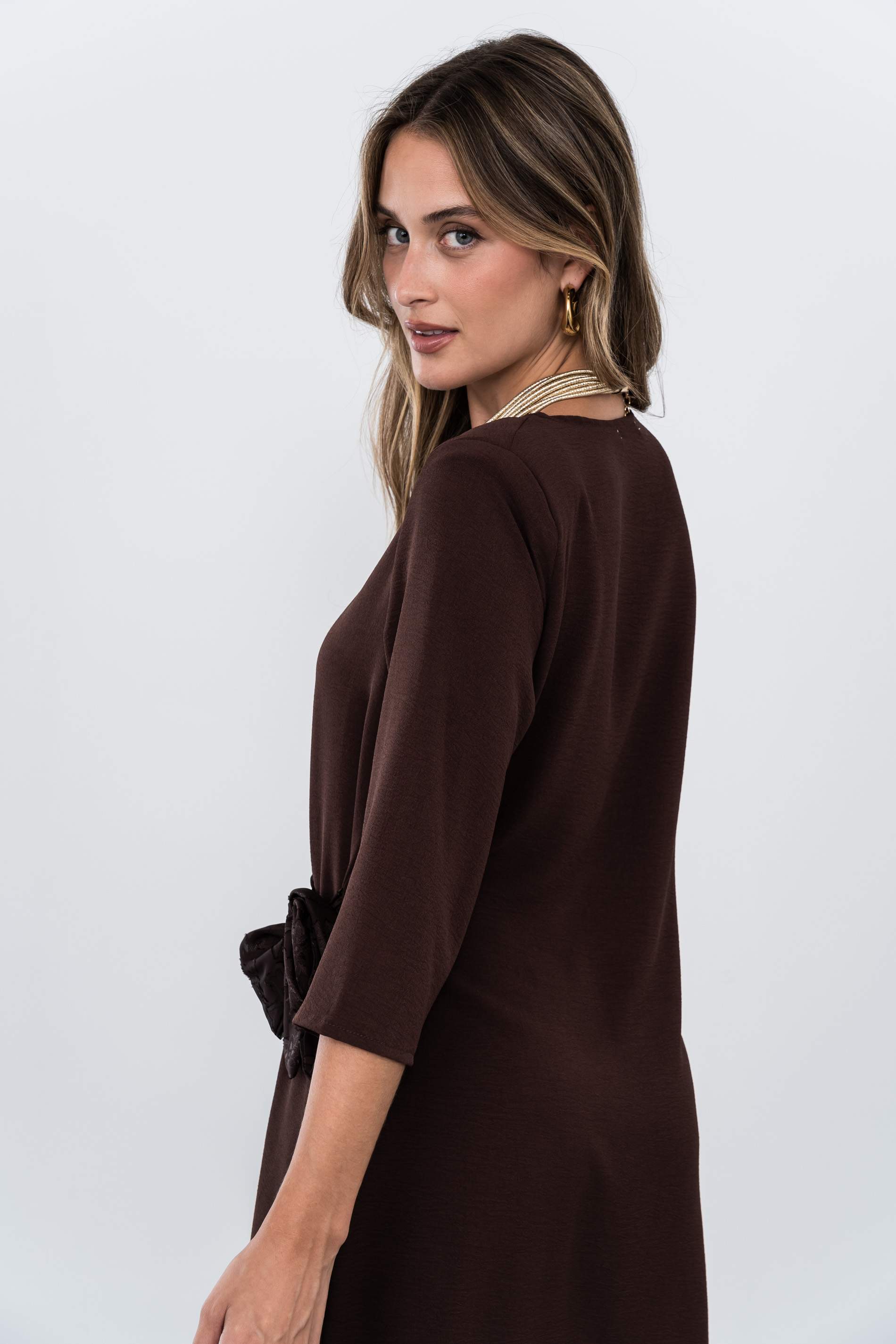 VESTIDO SOBRECAPA JACQUARD CHOCOLATE - Imagen 4