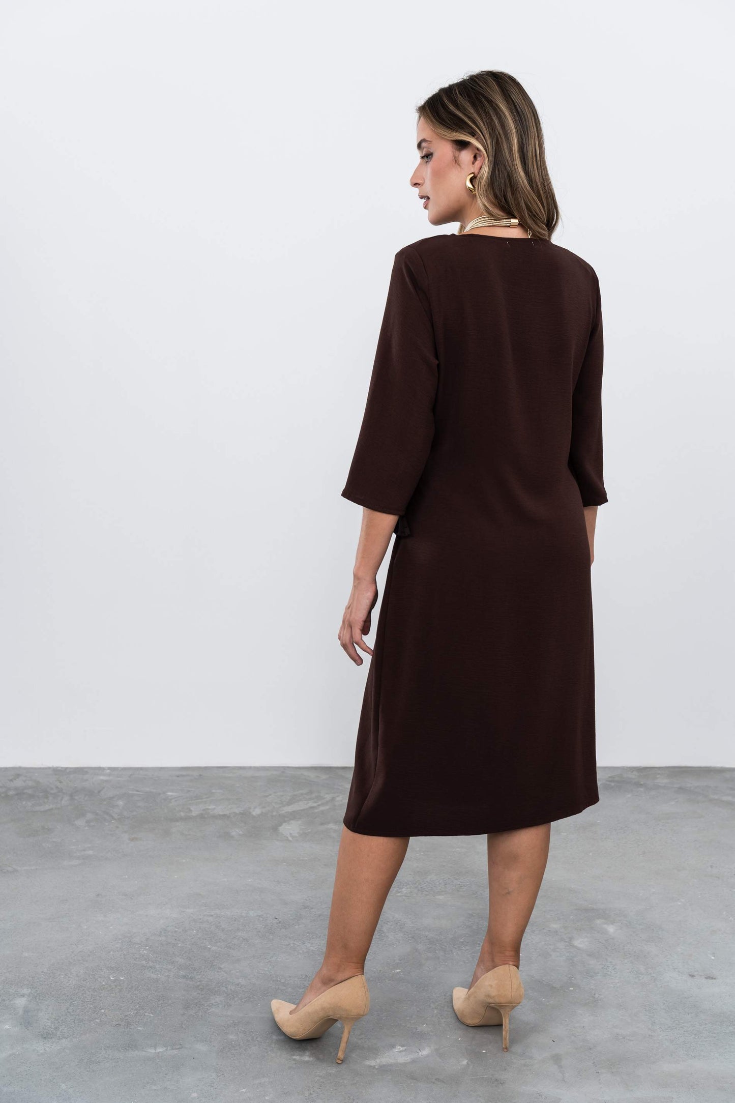 VESTIDO SOBRECAPA JACQUARD CHOCOLATE - Imagen 6