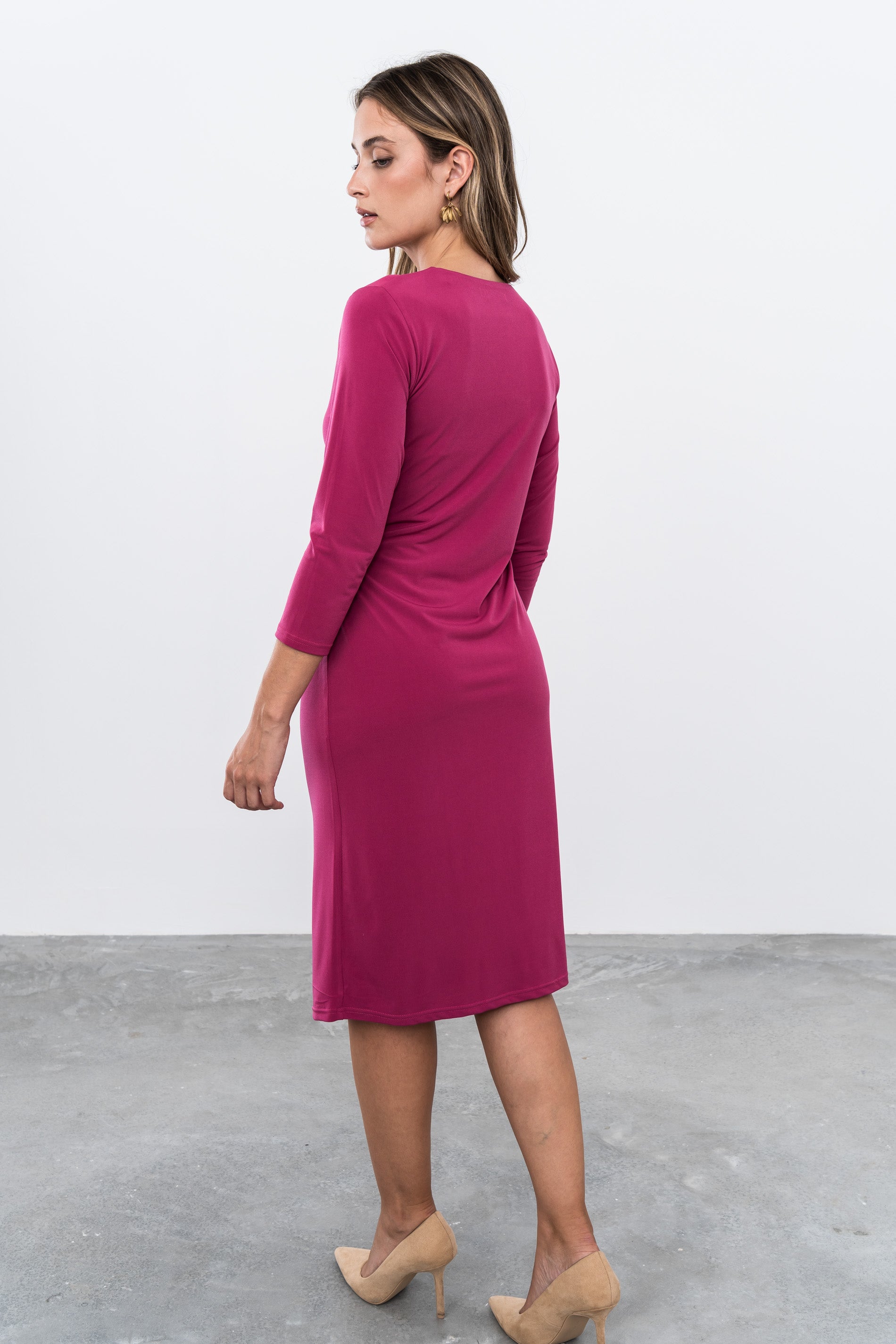 VESTIDO RECOGIDO HEBILLA BERENJENA - Imagen 6