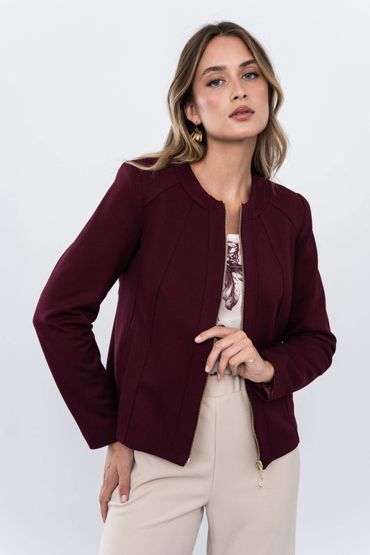 CHAQUETA CORTES CREMALLERA GRANATE
