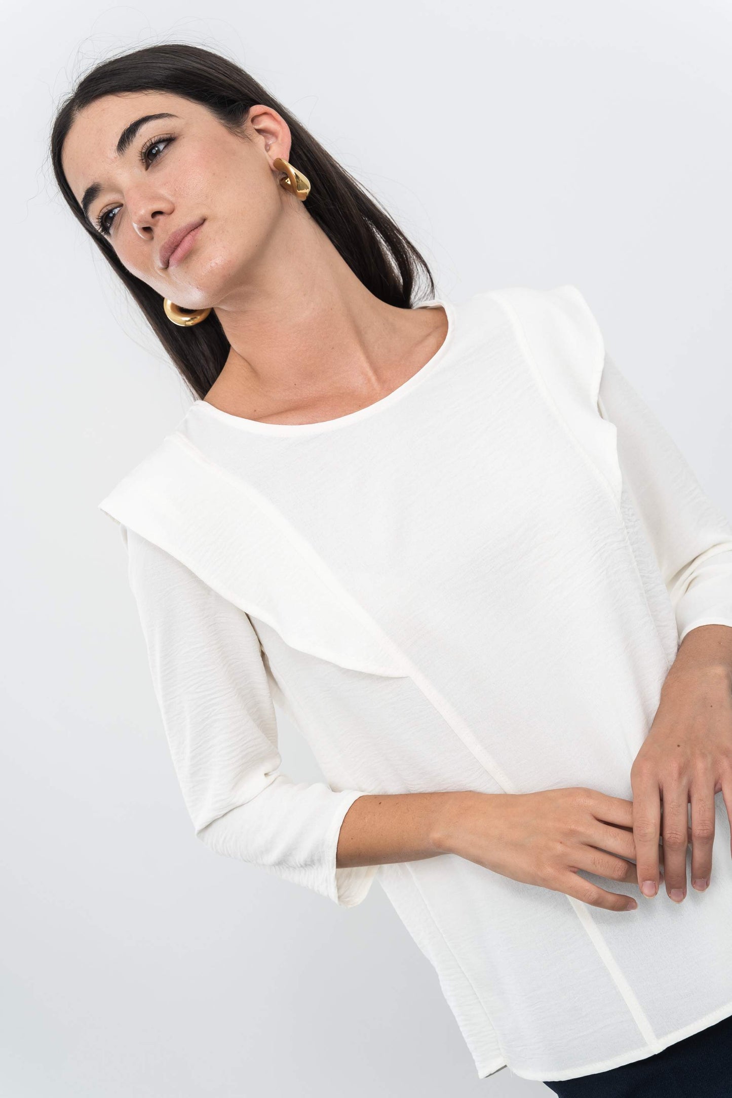 BLUSA MANGA FRANCESA VOLANTE MARFIL - Imagen 5