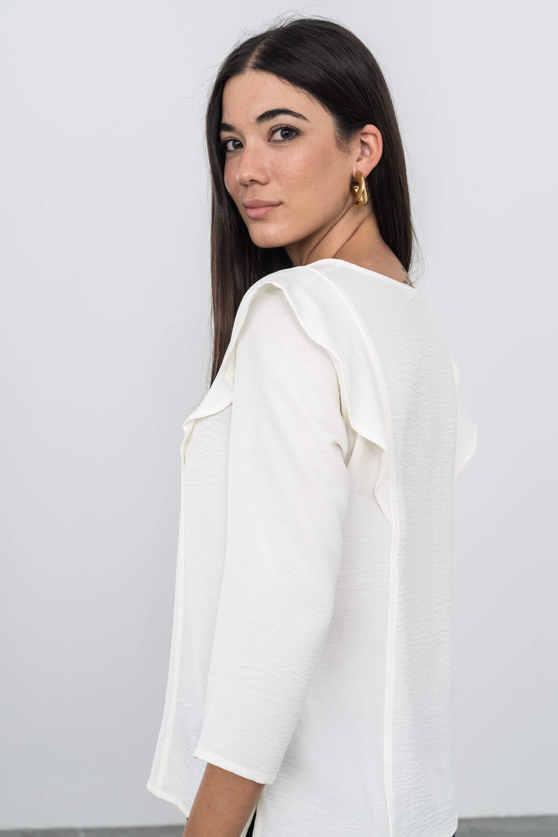 BLUSA MANGA FRANCESA VOLANTE MARFIL - Imagen 6