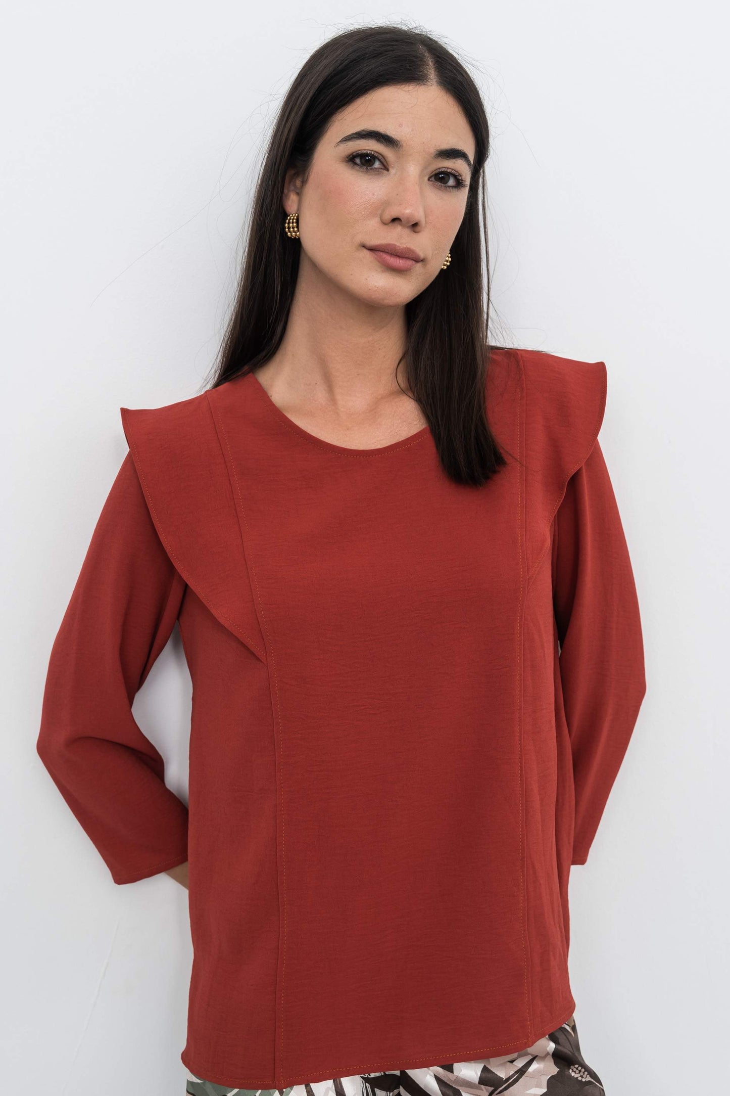 BLUSA MANGA FRANCESA VOLANTE TEJA - Imagen 5