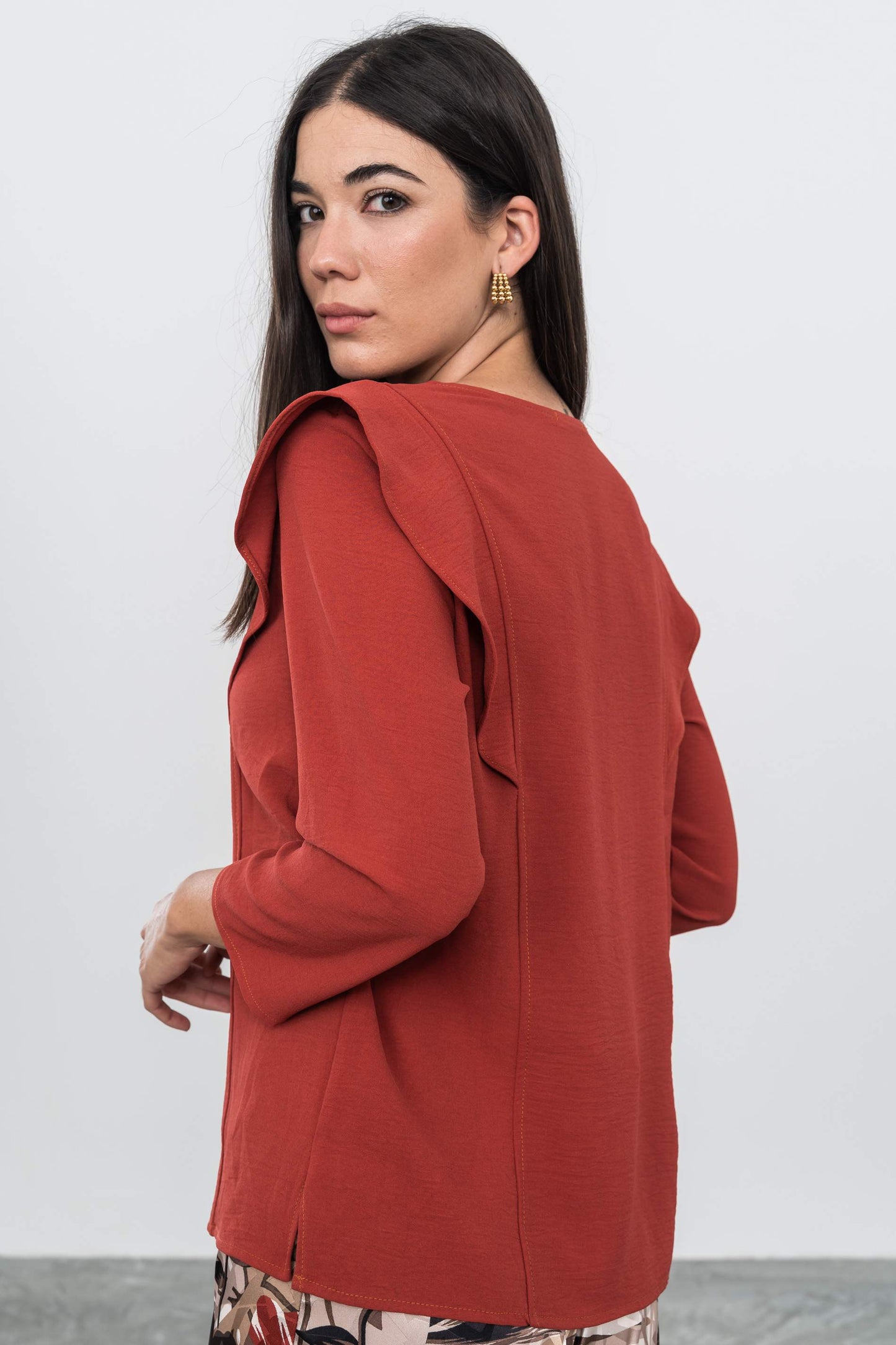 BLUSA MANGA FRANCESA VOLANTE TEJA - Imagen 6