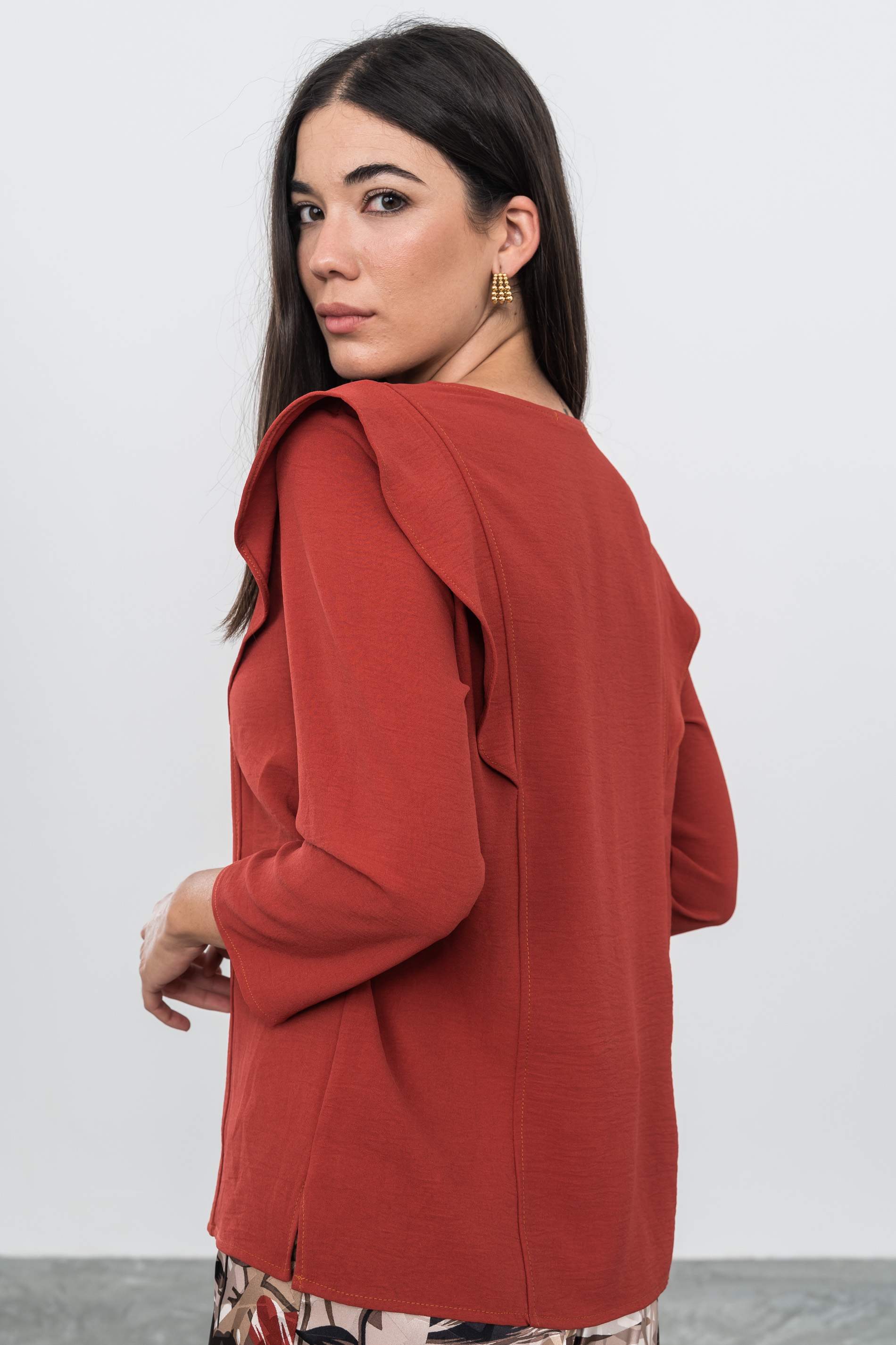 BLUSA MANGA FRANCESA VOLANTE TEJA - Imagen 6