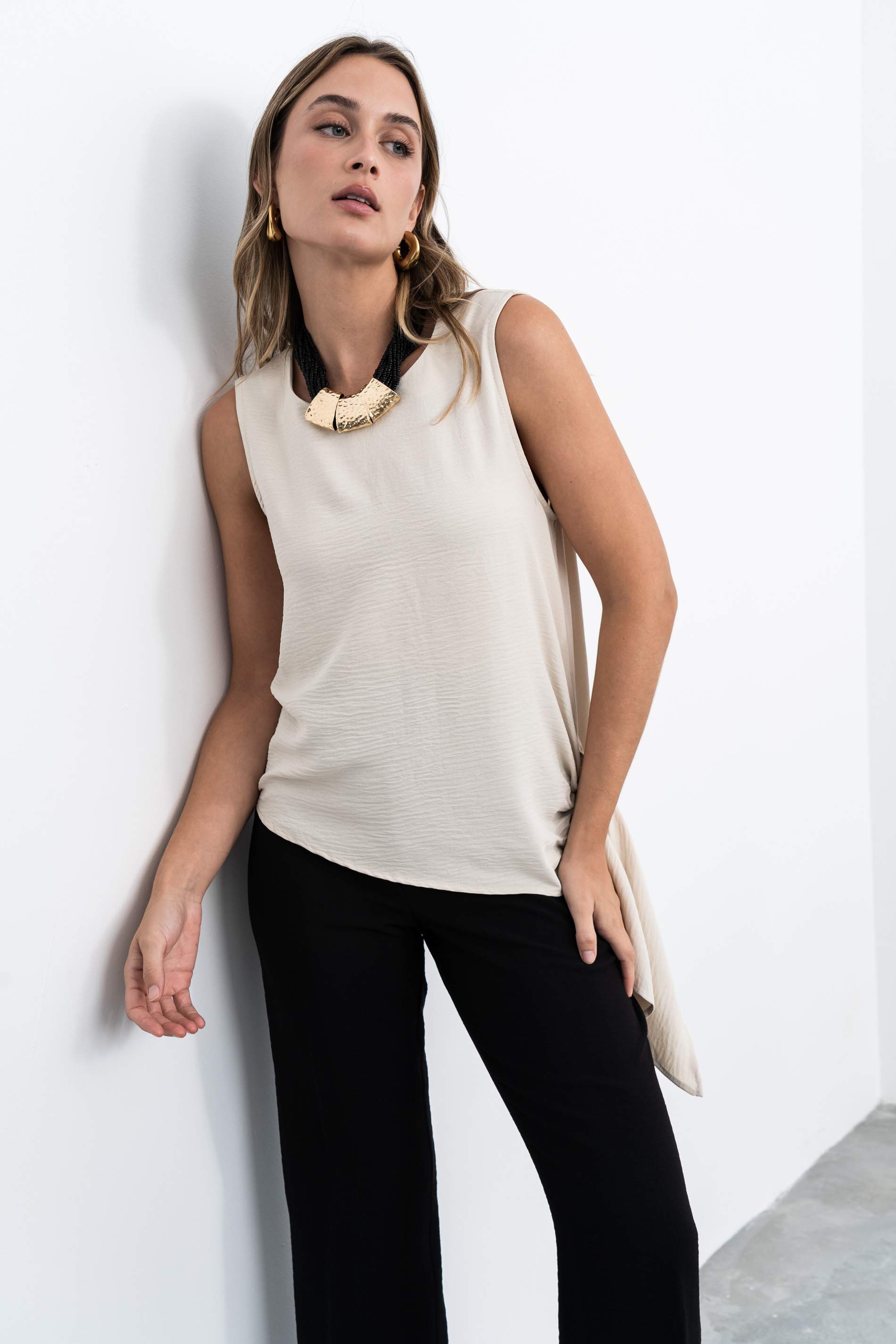 BLUSA LAZADA MANGA SISA BEIGE - Imagen 5